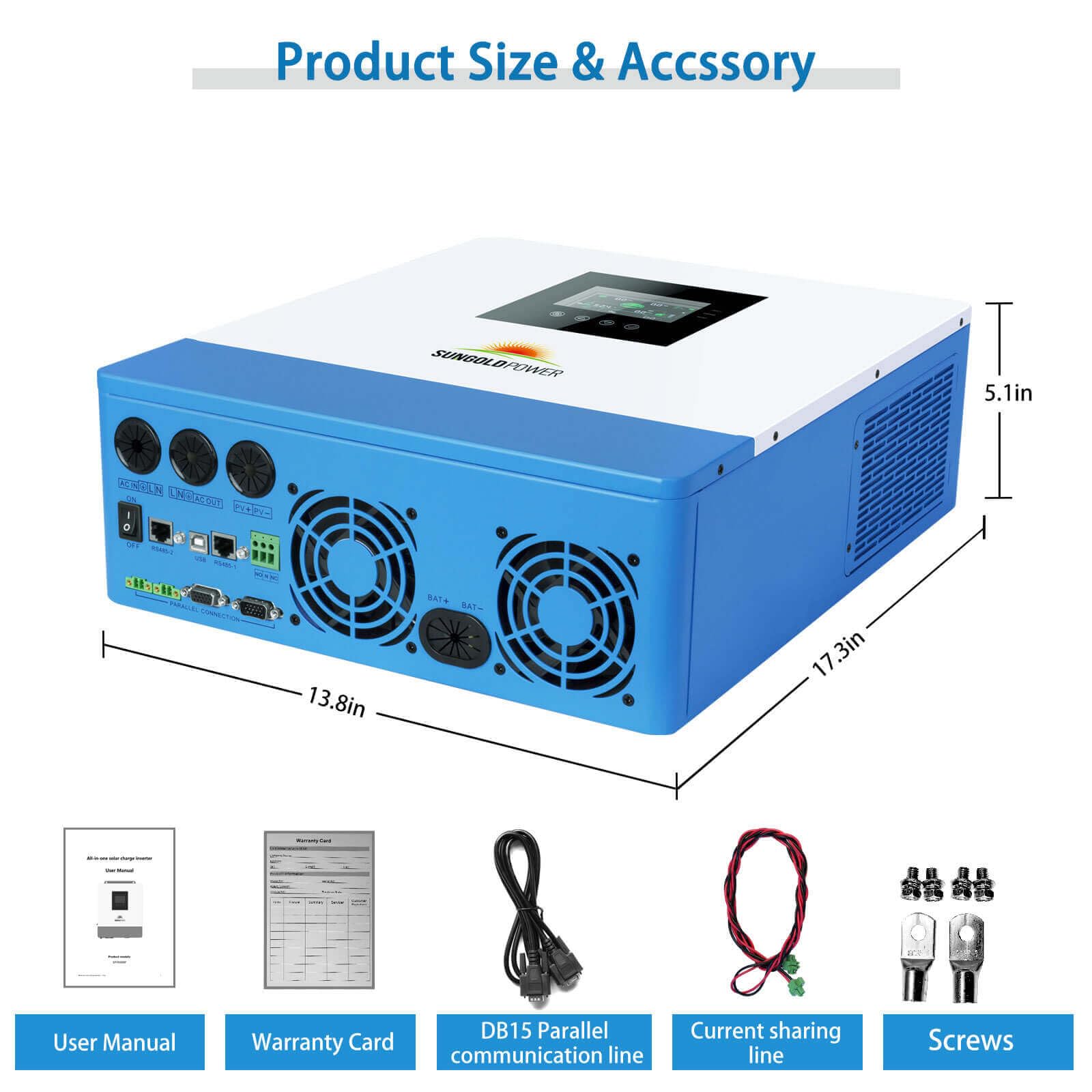 5000W 48V Pure Sine Wave Solar Inverter with 100A MPPT Solar Charger & 40A AC Battery Charger - 120V AC Output for Home/RV/Off-Grid Power | SunGoldPowerCo (Parallel Support) | Solar Energy System for Camping, Emergency Backup & Remote Living
