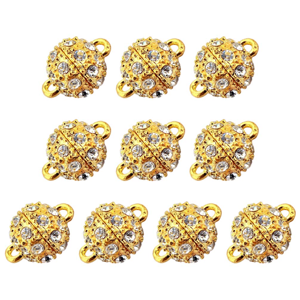 Milisten Magnetic Jewelry Clasp - Gold Rhinestone Ball Clasp for Necklace & Bracelet Making - Size L Magnetic Bead Buckle - Perfect for DIY Jewelry, Gifts & Fashion Accessories