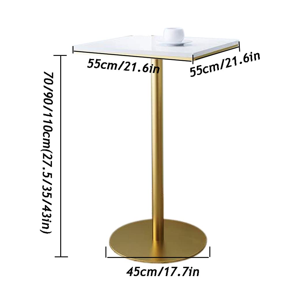 21.6 Inch Round/Square Pub Bar Table with Marble Top & Gold Metal Legs - 2-Person Dining Table for Home, Restaurant, Kitchen, Party (White/Black) 43.3in(110cm) Height - Perfect for Small Spaces, Breakfast Nooks, Bistros & Outdoor Entertaining