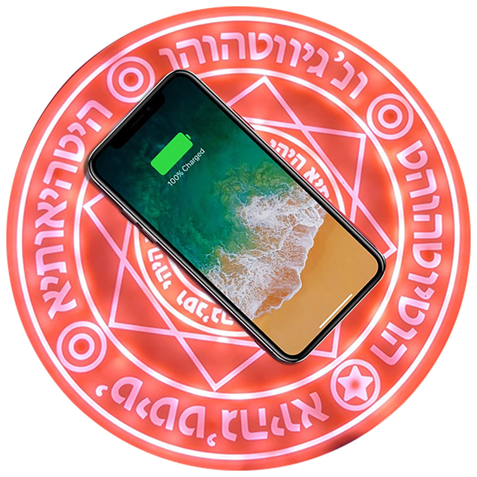 10W Universal Qi Fast Wireless Charger with LED Glowing Magic Array, Sound Effects & Gradient Lighting - Pink | Perfect for iPhone, Samsung, Android Phones, Bedside, Office & Car Charging