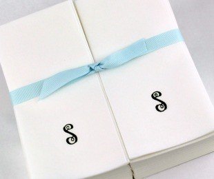 Personalized Black Script Initial S Disposable Linen Guest Hand Towels with Ribbon - 200 Count Bulk Pack - Perfect for Weddings, Parties, Hotels & Spa Events