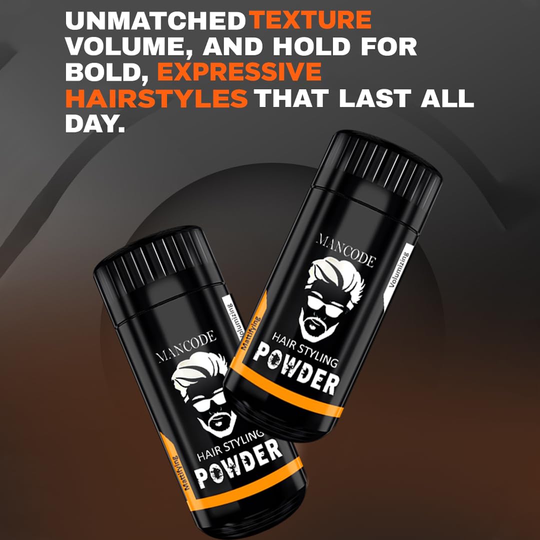 MAN CODE Hair Volumizing Powder Wax for Men - Natural & Safe Styling Powder with Strong Hold & Matte Finish - 24 Hour Hold Hair Wax Powder for Boys & Men (20g) - Perfect for Daily Styling, Special Occasions and Creating Textured Hairstyles