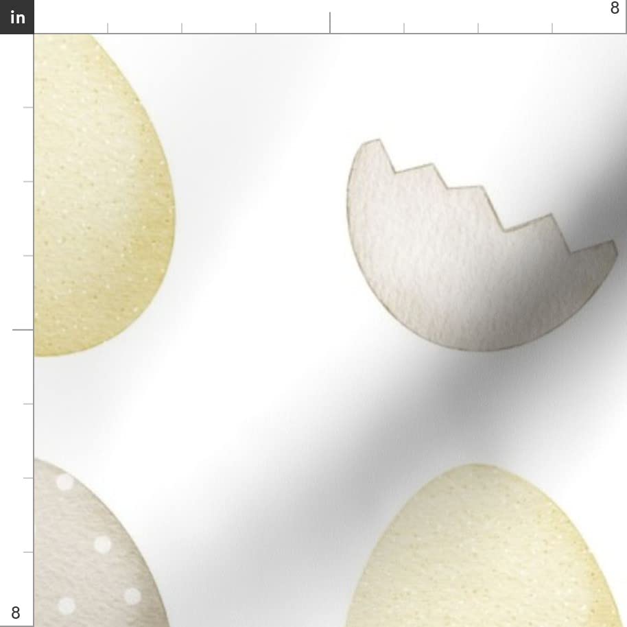 Easter Egg & Spring Chick Printed Denim Fabric by The Yard - White Bottomweight Cotton Material for Apparel, Home Decor & Upholstery | DIY Crafts, Easter Decorations, Spring Sewing Projects