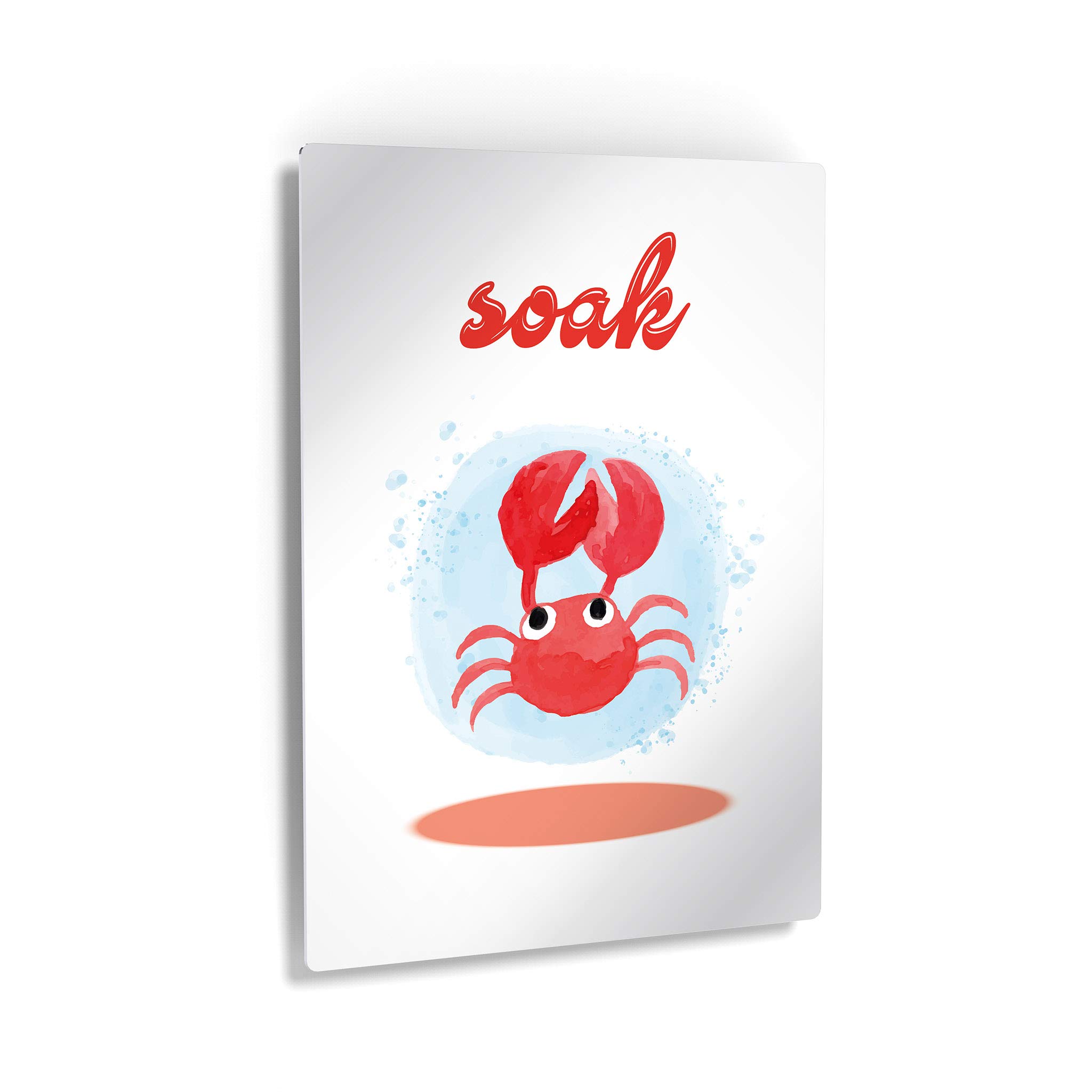 Smile Art Design Soak Typography Metal Print - Crab Themed Kids Bathroom Decor, Nursery Wall Art, Ready to Hang Home Decoration (40x30 Inches, Made in USA) - Perfect for Beach Themed Bathrooms, Coastal Nursery Decor & Children's Playroom Wall Art