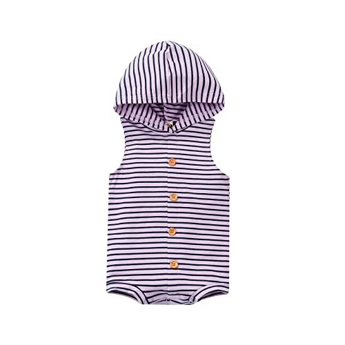 Hooded Romper-purple Stripes