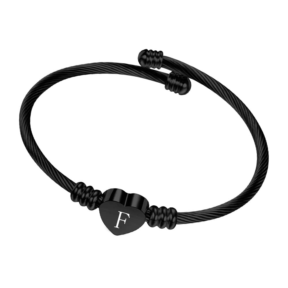 Men's Stainless Steel Engraved Heart Bracelet - Personalized Initials Charm Jewelry Gift for Women, Girlfriend, Wife (A-Z, One Size) | Birthday, Anniversary, Valentine's Day Present Idea