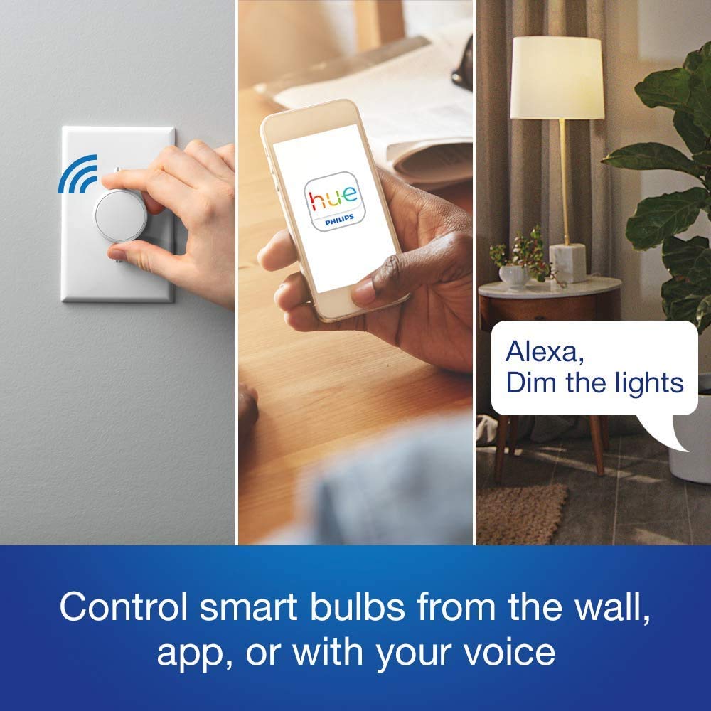 Lutron Aurora Smart Bulb Dimmer Switch for Philips Hue - White | Z3-1BRL-WH-L0-A | Easy Installation with Screwdriver Included | Perfect for Bedroom, Living Room & Smart Home Lighting Control