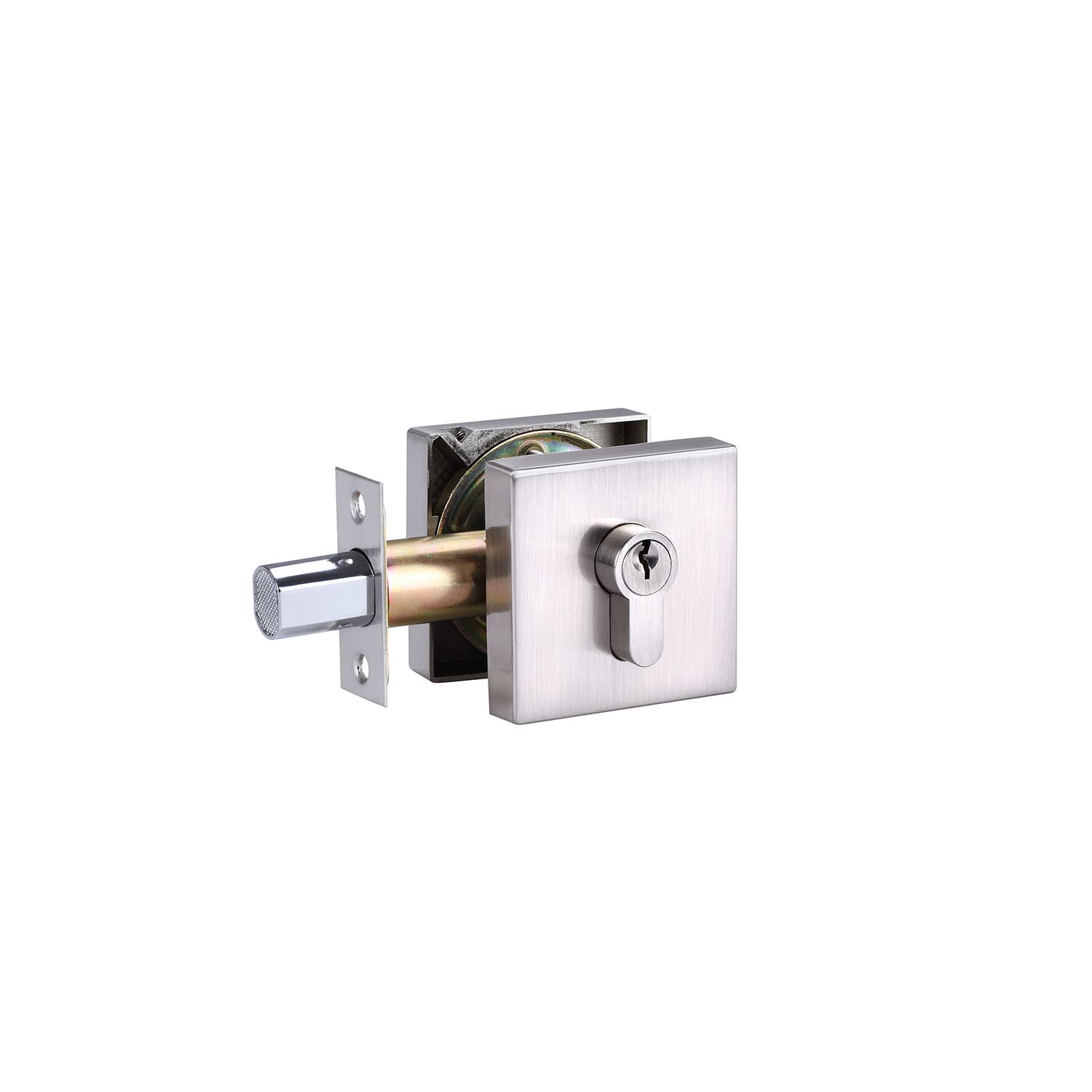 TOGU TG-DB-S001 Heavy Duty Square Contemporary Deadbolt Lock - Brushed Stainless Steel Front Entry Door Lock for Home Security | Ideal for Houses, Apartments & Office Doors