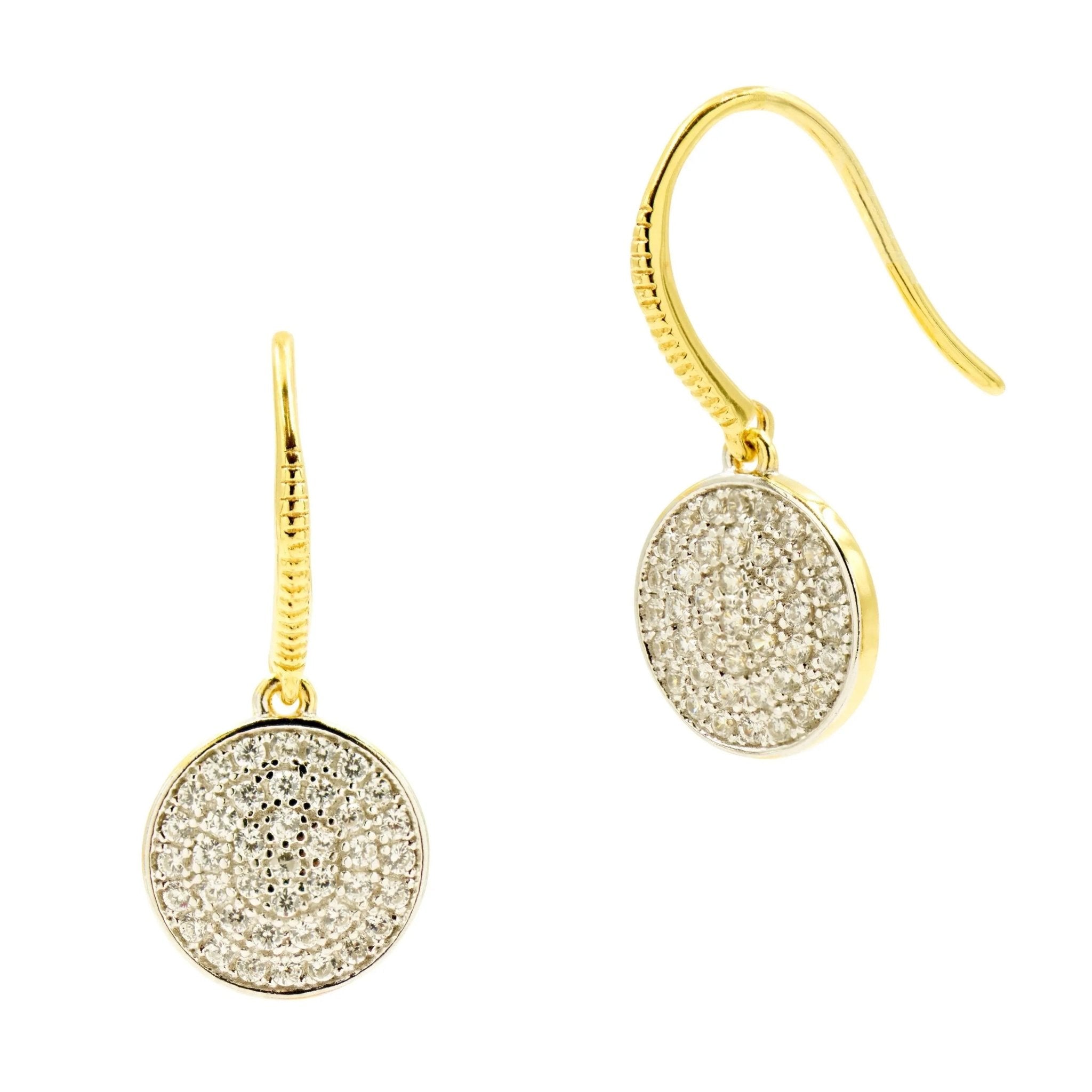 Radiance Pavé Disc Hook Earrings - Sparkling CZ Studded Dangle Earrings for Women | Perfect for Parties, Weddings & Evening Events