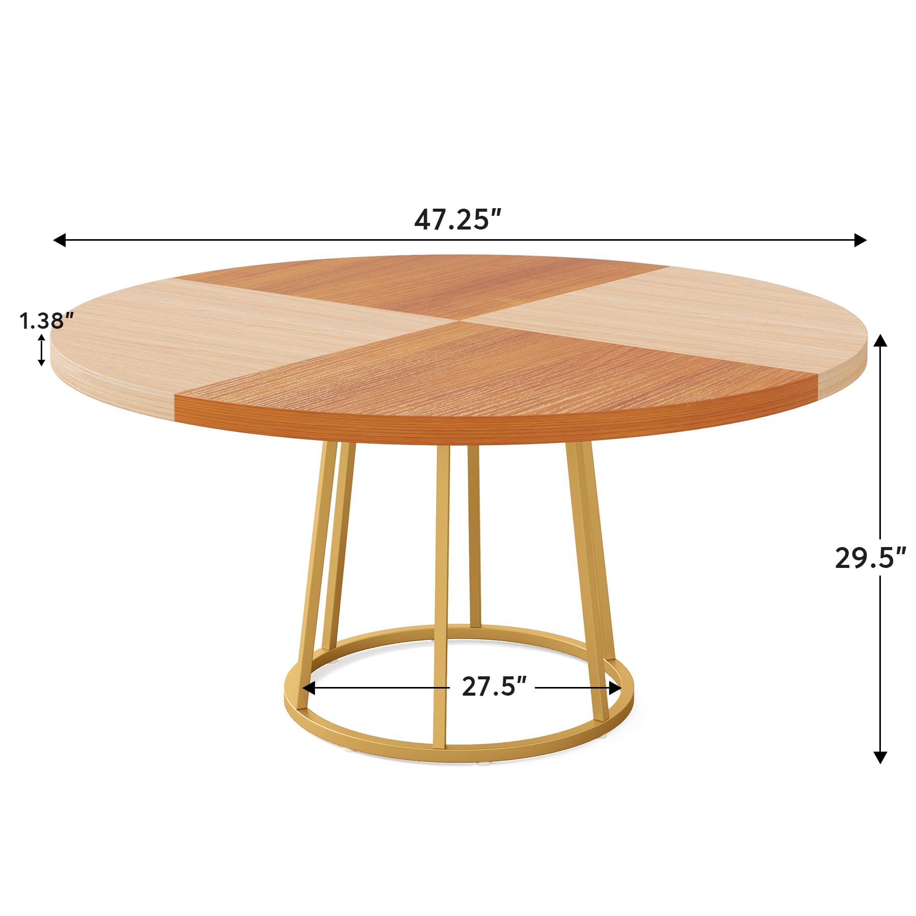 Tribesigns 47 Inch Round Dining Table with Golden Metal Base & Wood Grain Top - Modern Kitchen, Dining Room & Living Room Furniture for Home Decor & Entertaining