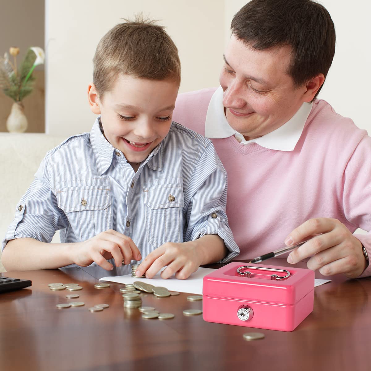 Small Cash Box with Lock & Slot - Decaller Locking Metal Money Box for Adults & Kids - Secure Coin Piggy Bank for Home, Office, or Retail Use
