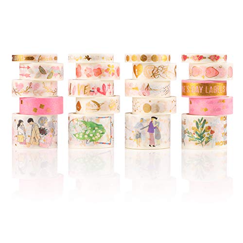 Accmor 20 Rolls Washi Tape Set - Gold Foil Masking Tapes for Scrapbooking, Bullet Journaling, Planner Decor & DIY Crafts | Perfect for Home Office, School Projects & Gift Wrapping