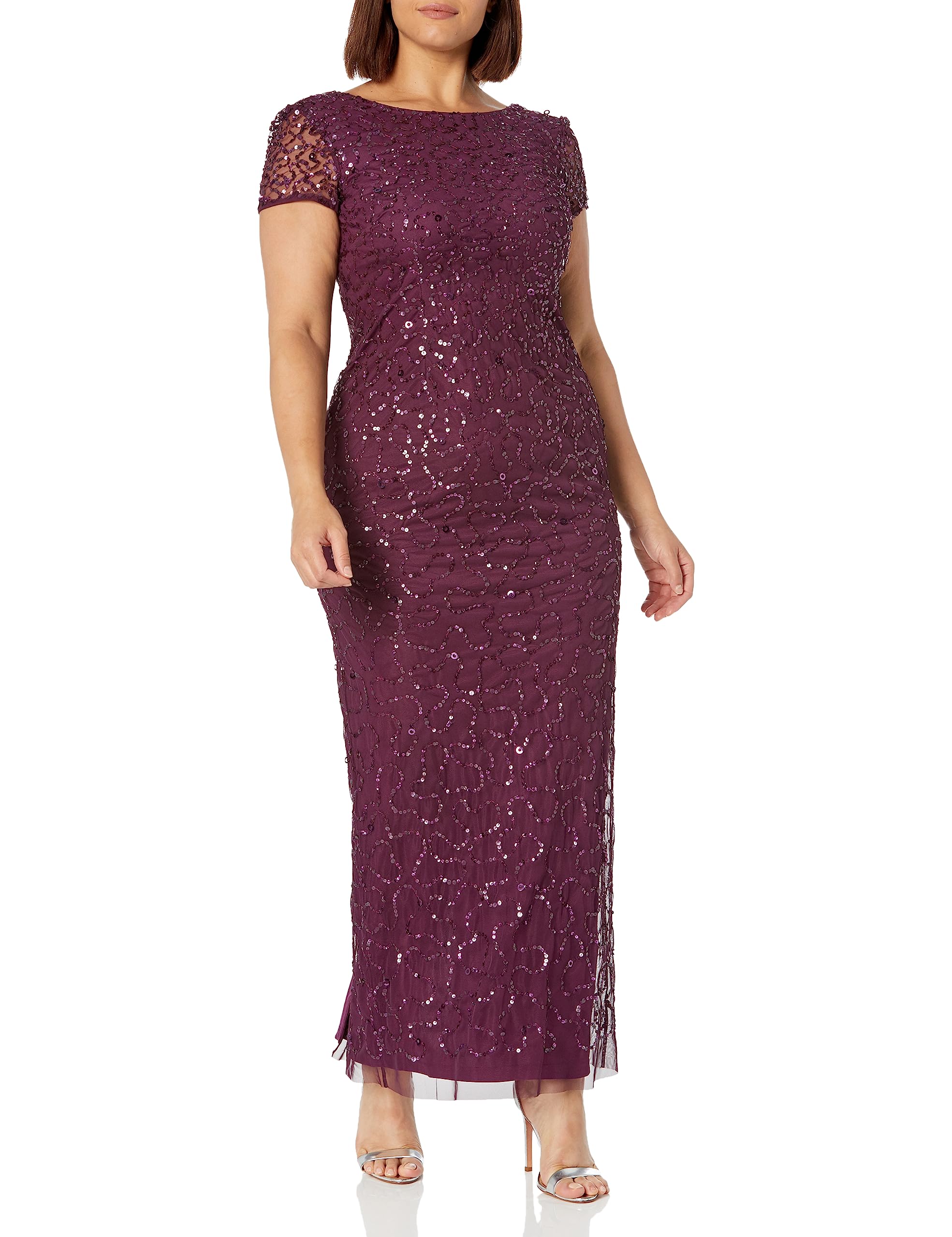 Adrianna Papell Women's Elegant Beaded Short Sleeve Evening Gown for Prom, Wedding & Formal Events - Perfect for Cocktail Parties, Galas & Special Occasions