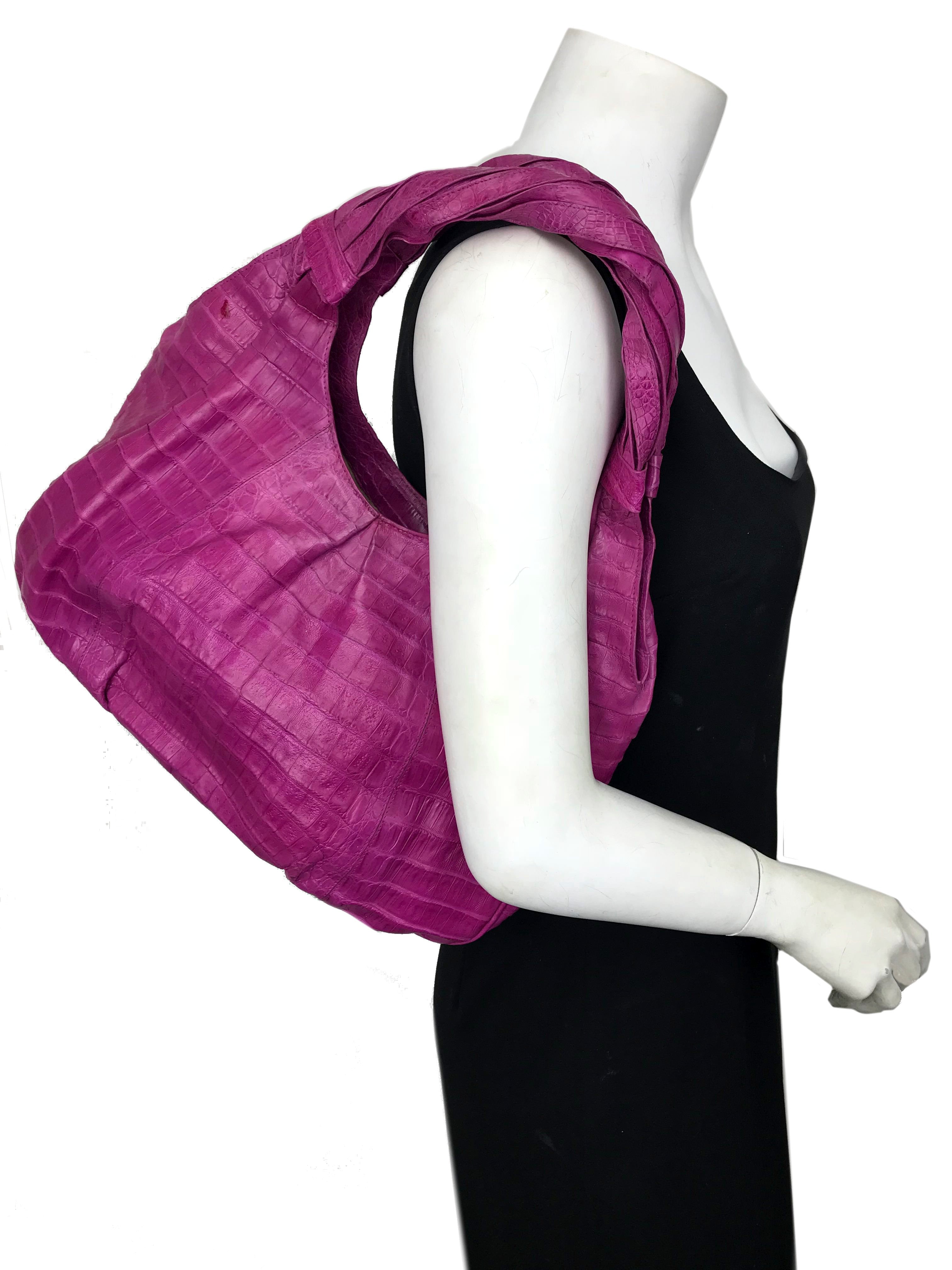 Nancy Gonzalez Genuine Crocodile Leather Hobo Bag with Ruffled Design - Perfect for Women's Casual Outings, Work, and Evening Events