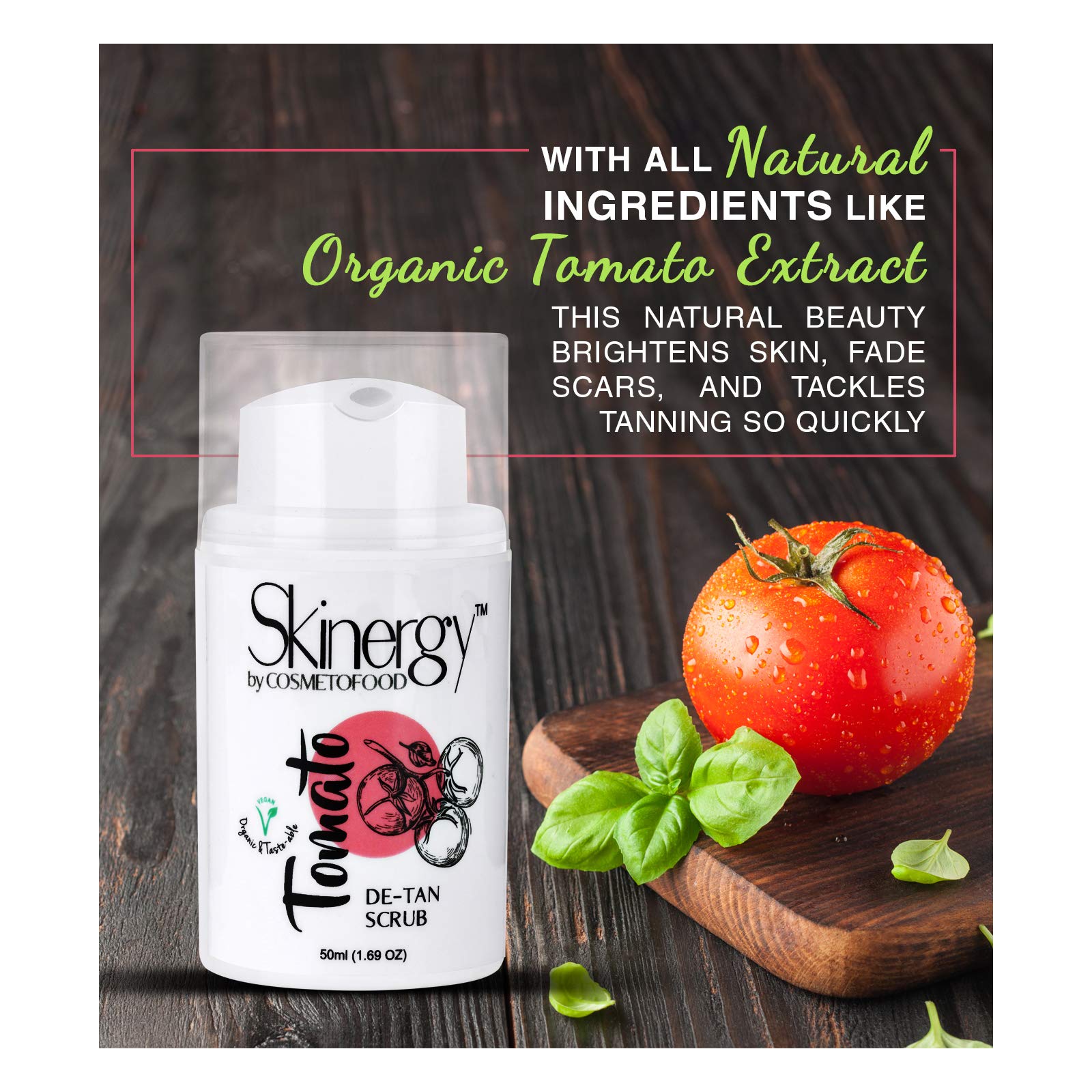 Cosmetofood Skinergy Tomato & Cucumber De-Tan Elixir Skin Serum 50ml - Brightening Face Serum for Dark Spots & Uneven Skin Tone - Perfect for Daily Skincare Routine & Post-Sun Care