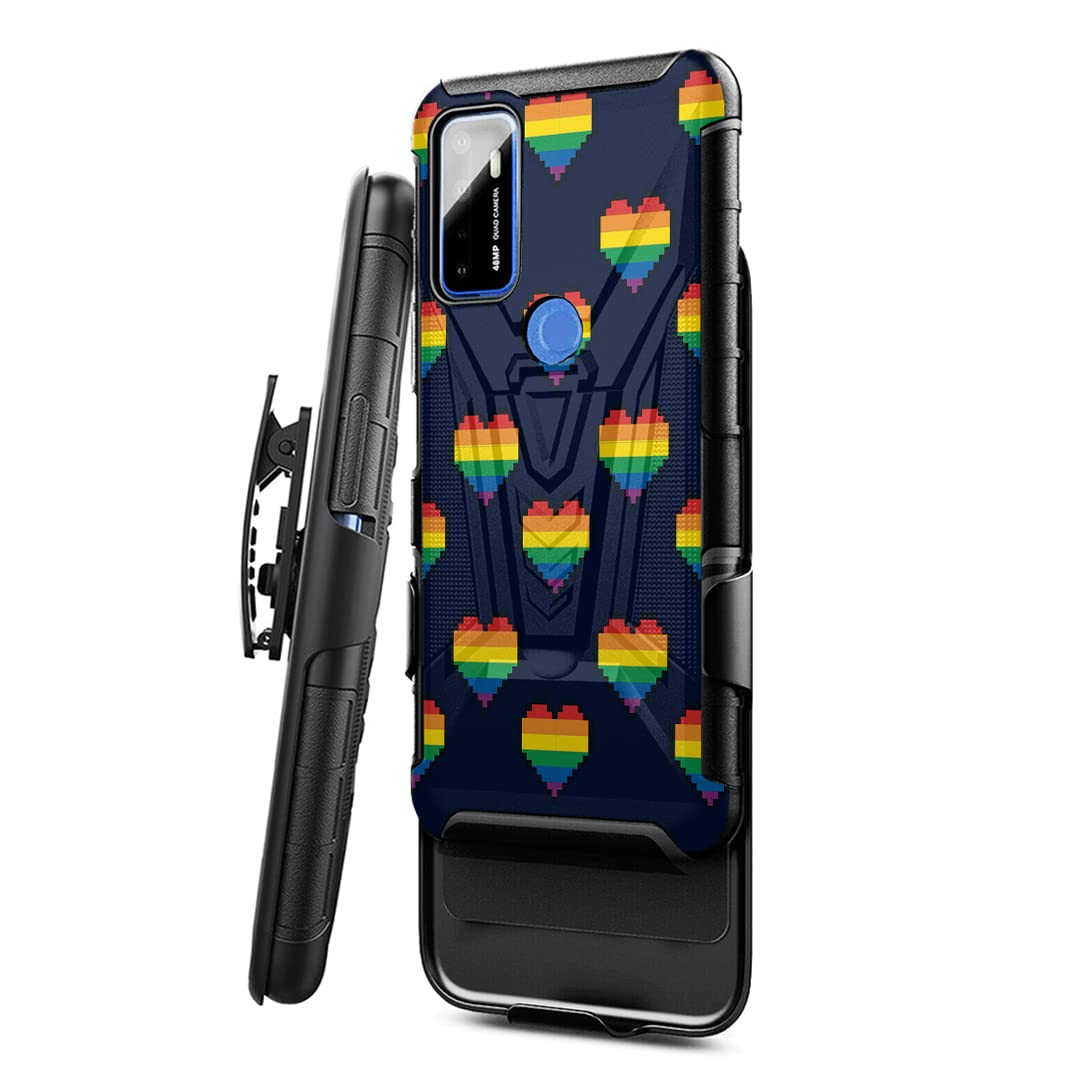 Military Shockproof Phone Case for Cricket Dream 5G & AT&T Radiant Max 5G - Heavy Duty Kickstand Holster with Belt Clip | Protective Black Cover for Work, Outdoor & Daily Use (Pride Hearts Design)