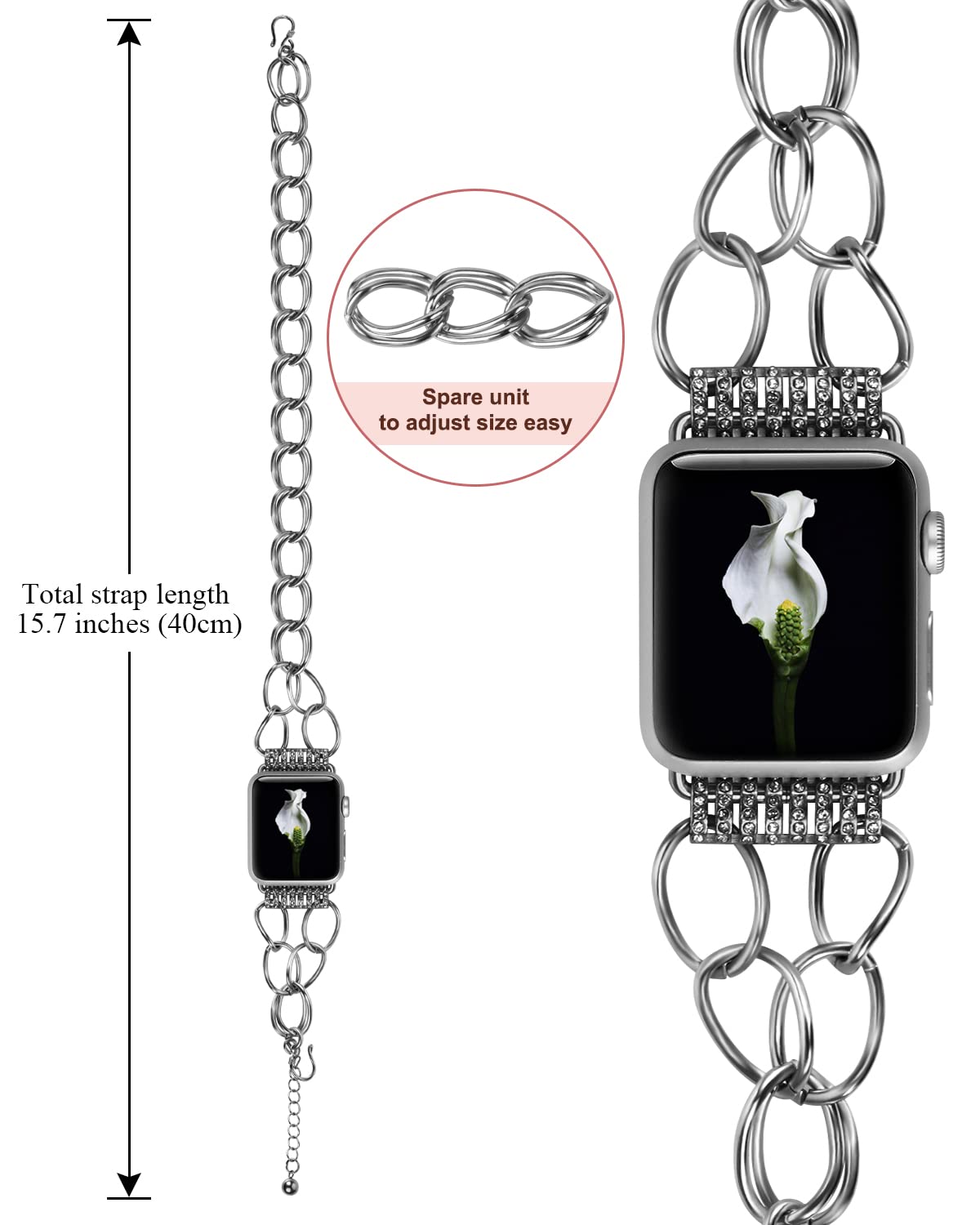 VIQIV Luxury Metal Strap Compatible with Apple Watch Ultra/Series 8/7/6/5/4/3/2/1/SE (38mm 40mm 41mm 42mm 44mm 45mm 49mm) - Elegant Starlight Bracelet Band for Women & Girls | Perfect for Work, Parties & Everyday Wear