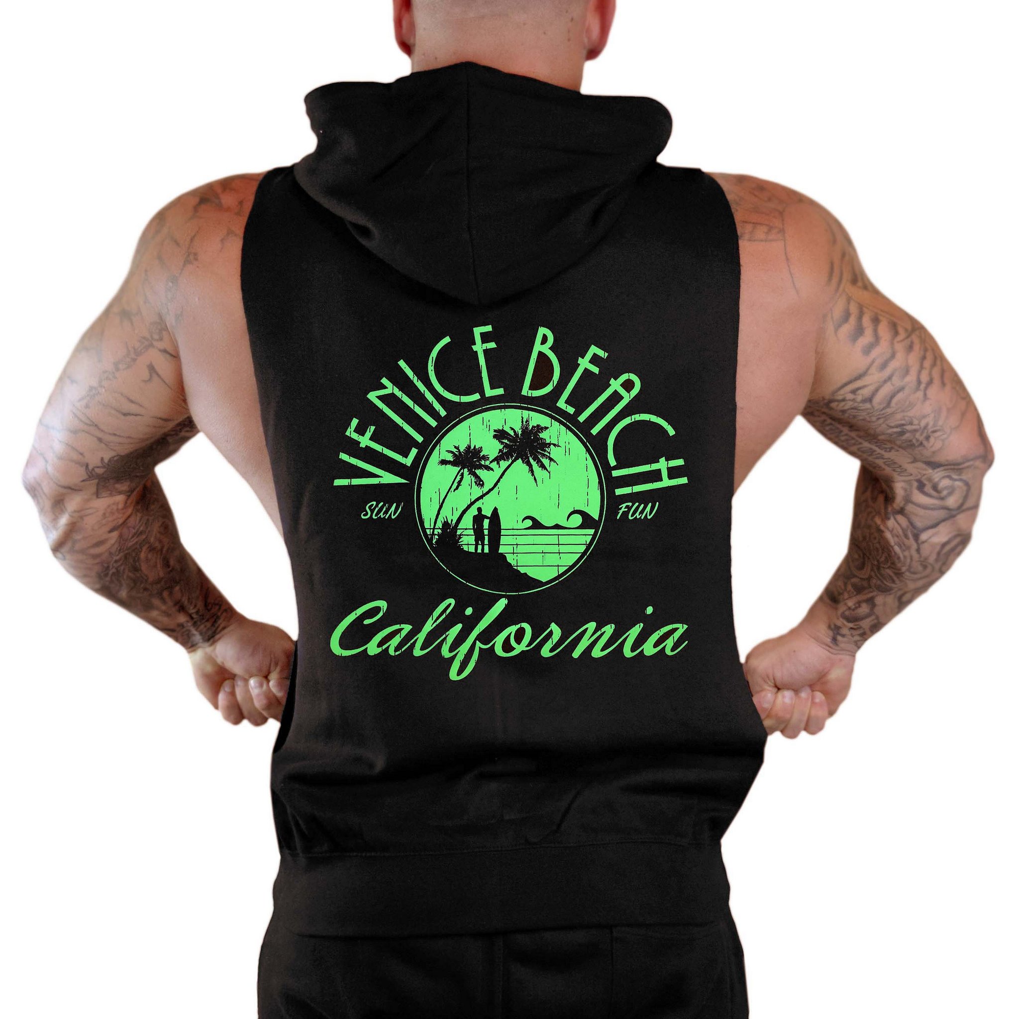 **Interstate Apparel Men's Venice Beach Sleeveless Zipper Hoodie - Lightweight Athletic Pullover for Gym, Running & Casual Wear**