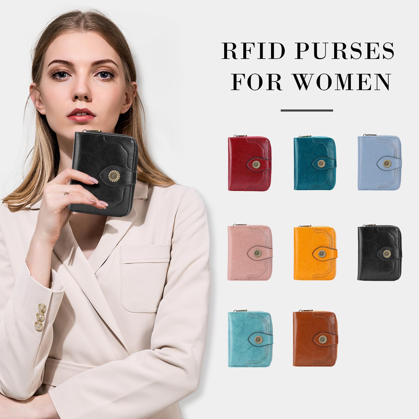 SENDEFN Women's Leather RFID Blocking Small Wallet - Slim Purse with Multiple Card Slots & Zipper Compartment | Perfect for Travel, Shopping & Everyday Use