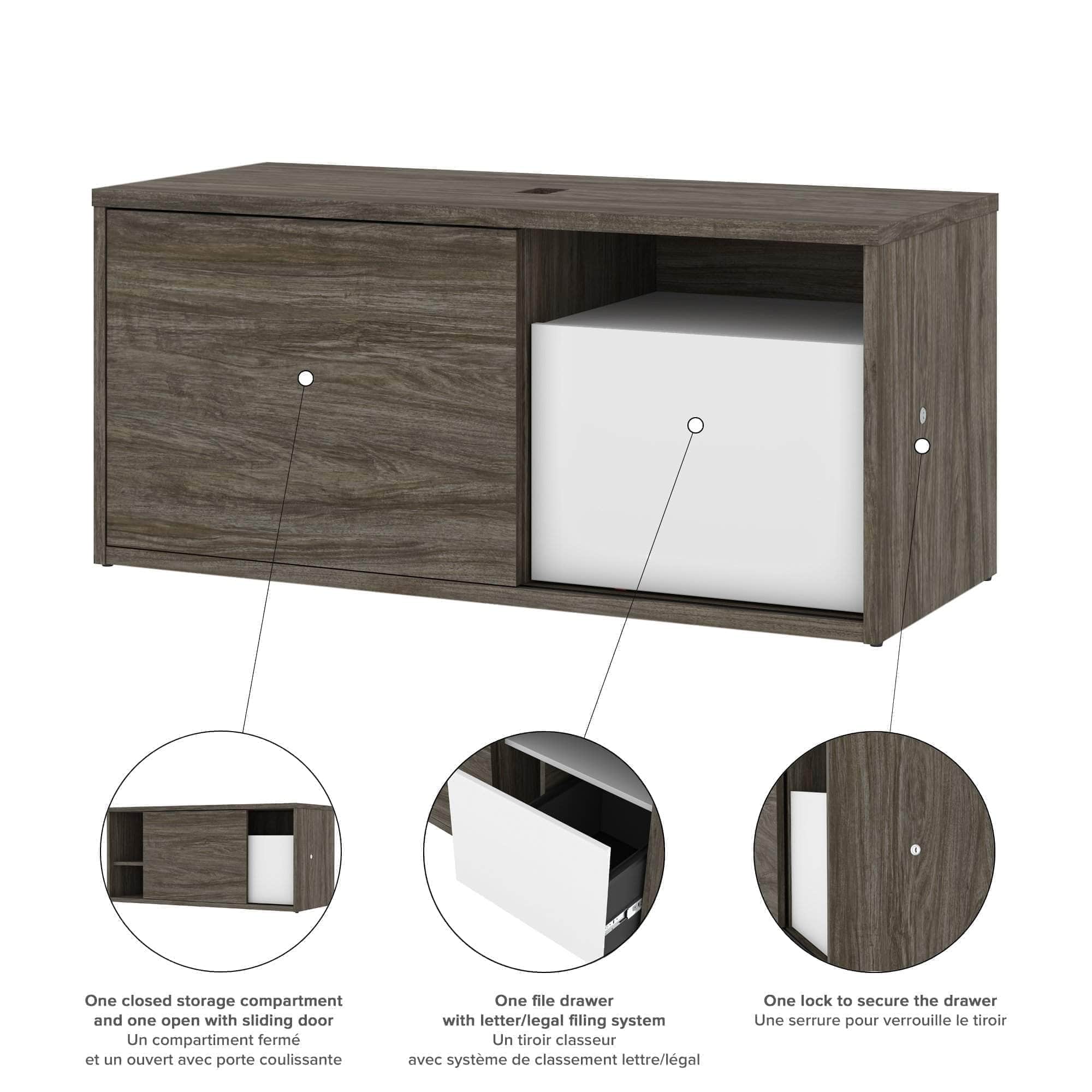 Ergonomic L-Shaped Standing Desk with Built-in Credenza & Dual Monitor Arm - 2 Color Options for Home & Office Workspace