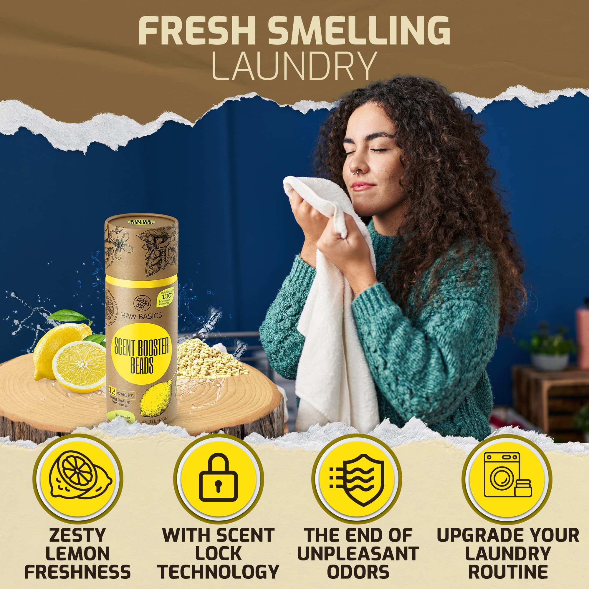 Wild Lemon Scent Boosters for Washer - Bulk Laundry Booster Beads & Fabric Deodorizer - In-Wash Odor Eliminator Pods for Fresh Clothes | Long-Lasting Fragrance for Laundry, Towels & Bedding
