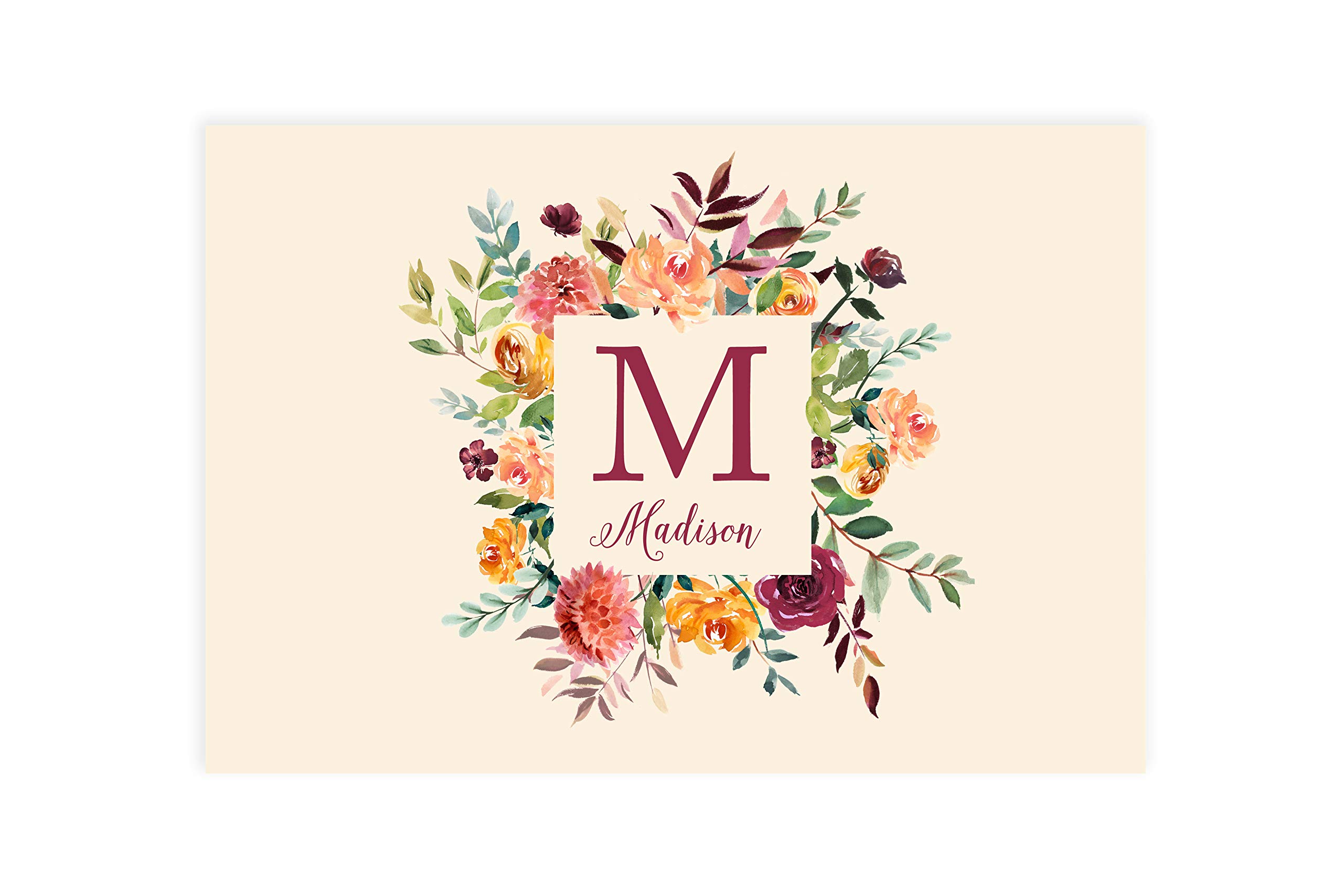 Andaz Press Custom Personalized Disposable Paper Placemats - 12x18 Inch Set of 25 - Ivory Floral Monogram Design for Wedding, Bridal Shower, Baby Shower, Party & Holiday Dining - Elegant Table Setting & Decoration for Special Occasions