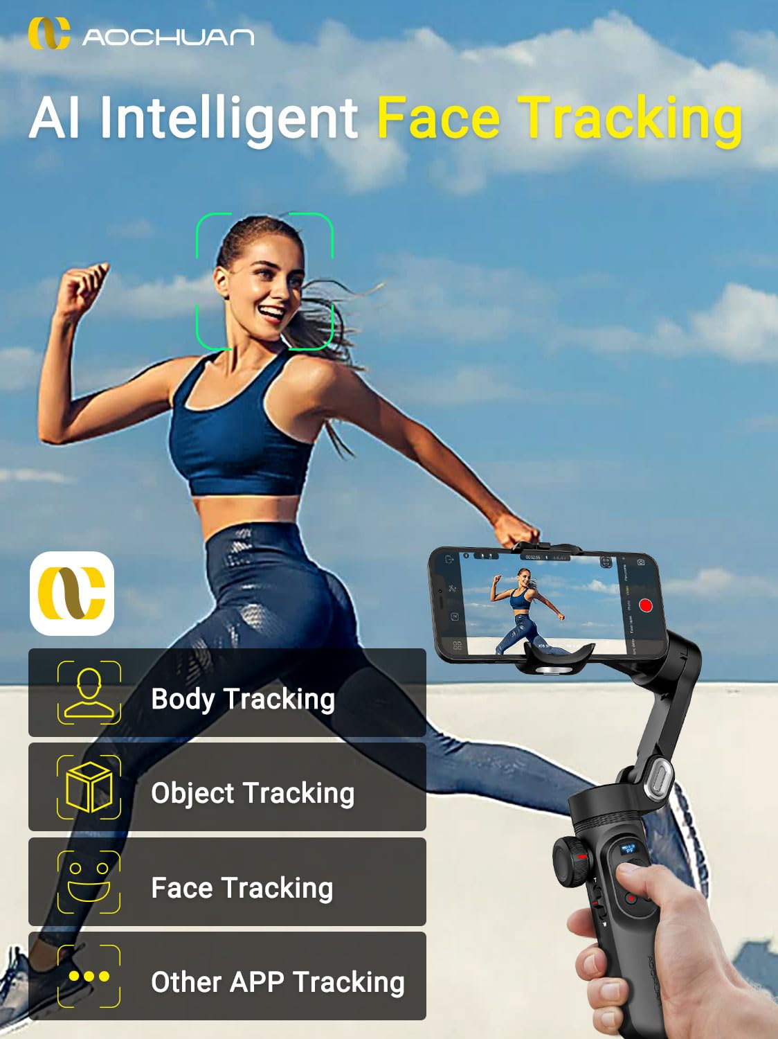 AOCHUAN Smart XPro 3-Axis Smartphone Gimbal Stabilizer with LED Light, OLED Screen, Gesture Control & Face Tracking - Magnetic Charging Compatible with Android & iPhone for Vlogging, Live Streaming & Content Creation