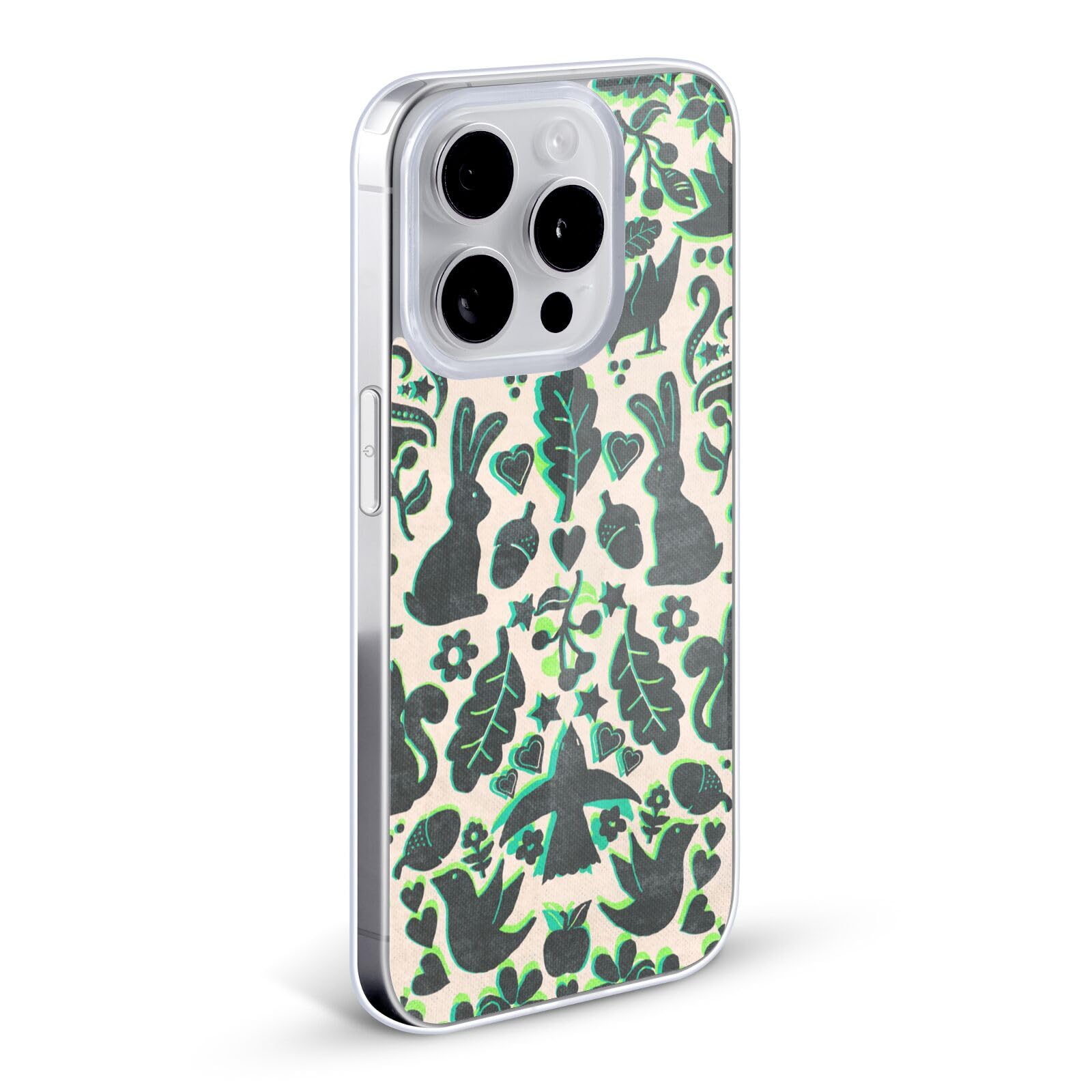 Officially Licensed Micklyn Le Feuvre Two Rabbits Folk Art iPhone 15 Plus Case - Soft Gel Phone Cover with MagSafe Compatibility - Cute Animal Pattern Protective Case for Work, Travel & Everyday Use