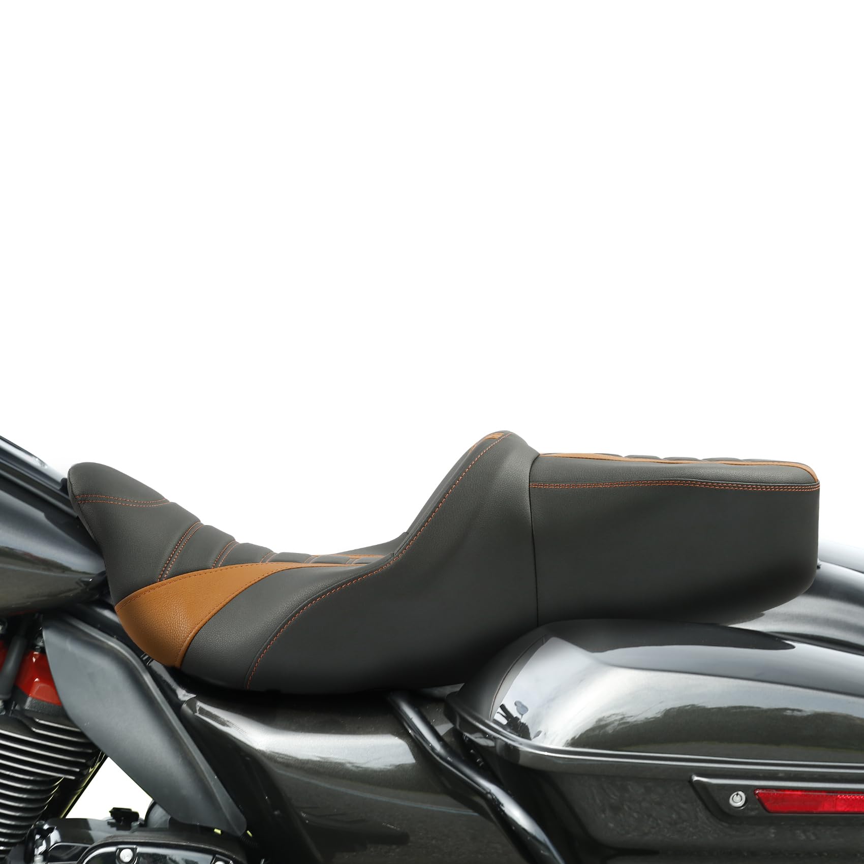 C.C. RIDER Driver & Passenger Seat - Rally Stripe Tuck & Roll 2-Up One-Piece for Harley Touring Road King Street Glide Road Glide Electra Glide 2009-2023 | Comfortable Motorcycle Seat for Long Rides & Cruising