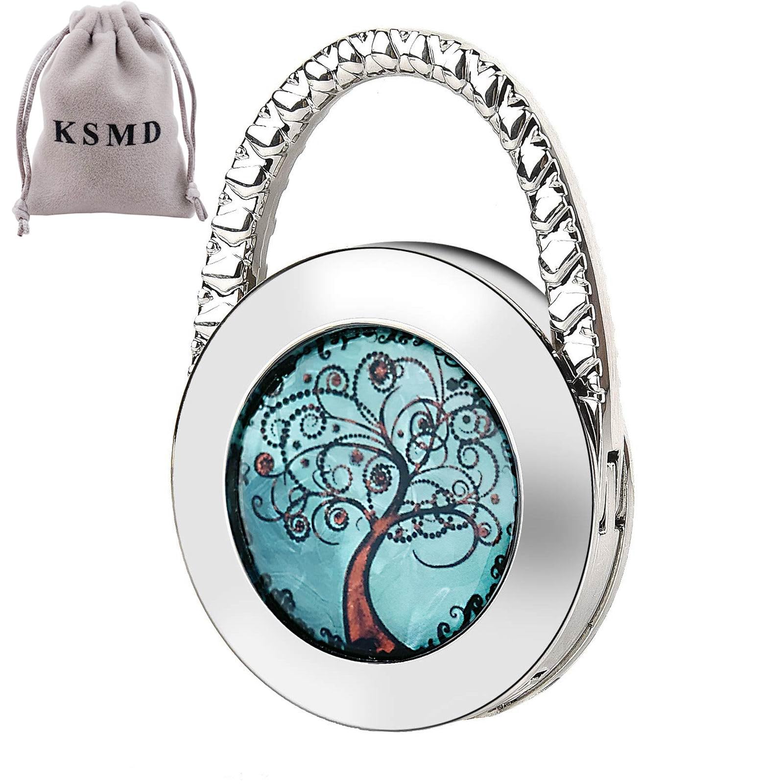 KSMD Purse Hooks for Women - Foldable Table & Bar Hanger Organizer with Tree of Life Design | Portable Handbag Hook for Restaurants, Travel & Shopping (2 Pack)