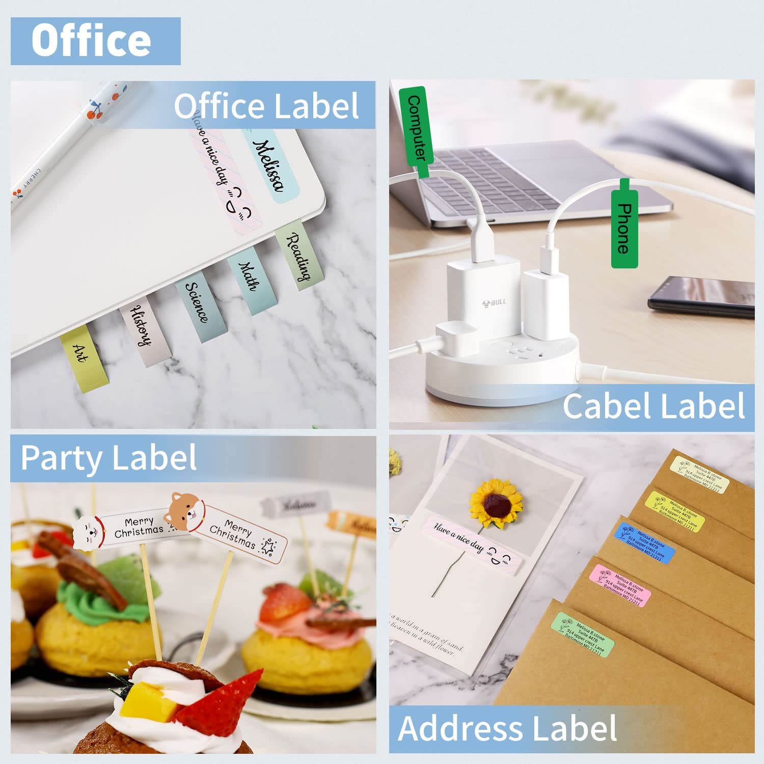 D110-M Portable Bluetooth Label Maker Machine with Tape - Handheld Label Printer for Home & Office Organization, Includes Multiple Templates, USB Rechargeable (Light Blue) - Perfect for Phone Labeling, Pantry Organization & File Sorting