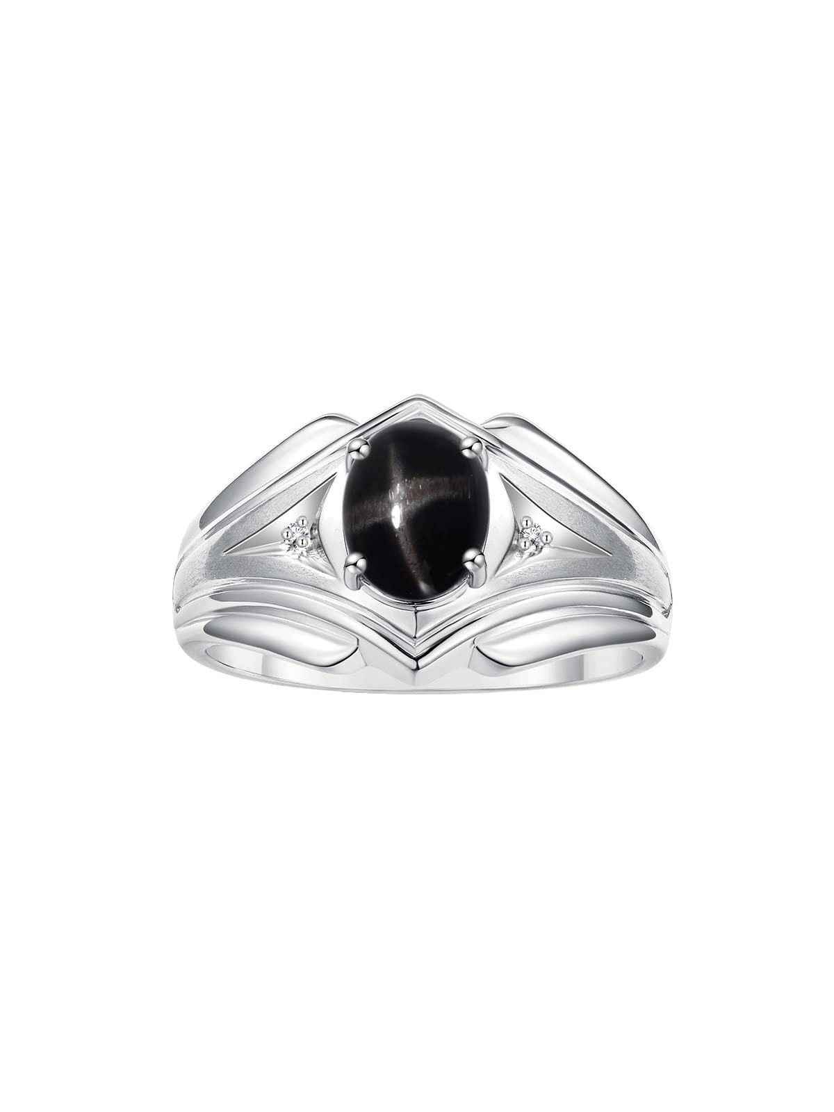 Rylos Men's Sterling Silver 9x7mm Oval Gemstone & Diamond Ring - Classic Designer Birthstone Ring for Men (Sizes 8-13) | Perfect for Weddings, Anniversaries & Special Occasions