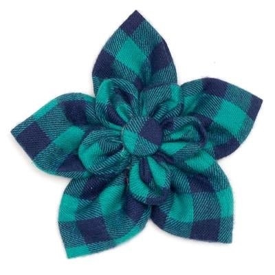 Buffalo Check Flower Slides - Green and Navy Plaid Slippers for Women - Comfortable House Shoes for Indoor, Outdoor, and Lounge Wear