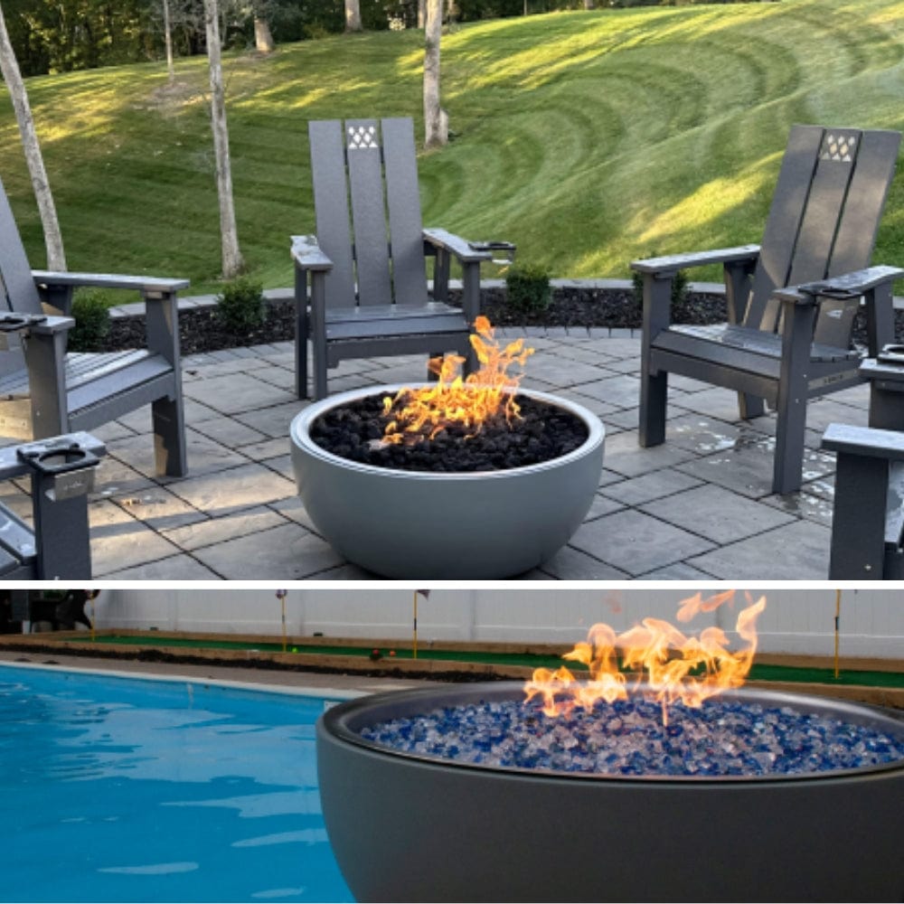 35 Inch Aluminum Gas Fire Pit Bowl with On/Off Ignition & Standard Burner - Outdoor Patio, Backyard, Garden, Camping Fireplace for Warmth & Ambience