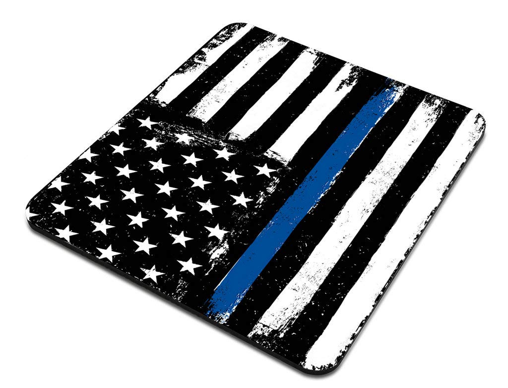 Custom Gaming Mouse Pad with Black Flag & Police Blue Line Design - Non-Slip Rubber Base for Precision Control | Perfect for PC, Laptop, Office & Esports Gaming