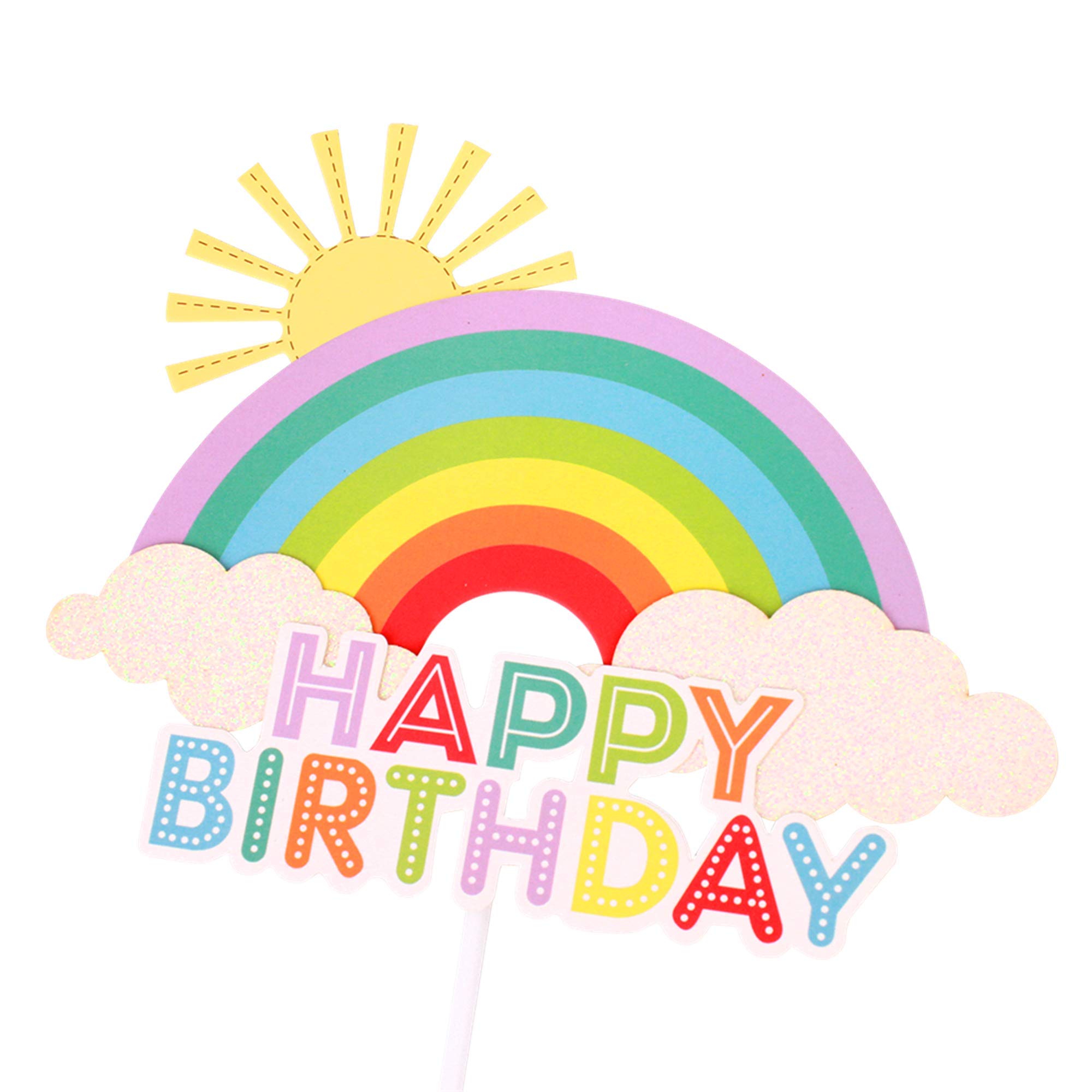 Glitter Happy Birthday Cake Toppers - Rainbow Cake Picks for Baby Shower & Birthday Party Decorations - 1 Pack - Perfect for Cupcakes, Wedding Cakes, and DIY Dessert Decorating