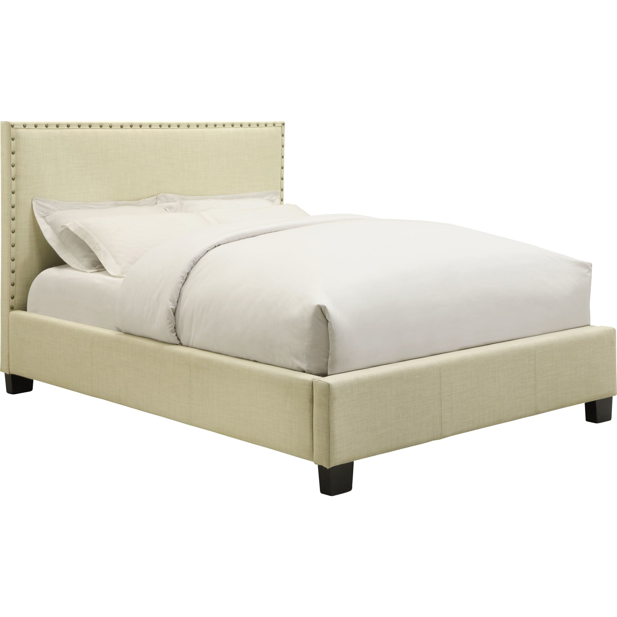 Tavel Nailhead Upholstered Platform Bed Frame - Queen Size, Tumbleweed Fabric, Modern Bedroom Furniture for Home Decor | Perfect for Master Bedroom, Guest Room & Apartment Living