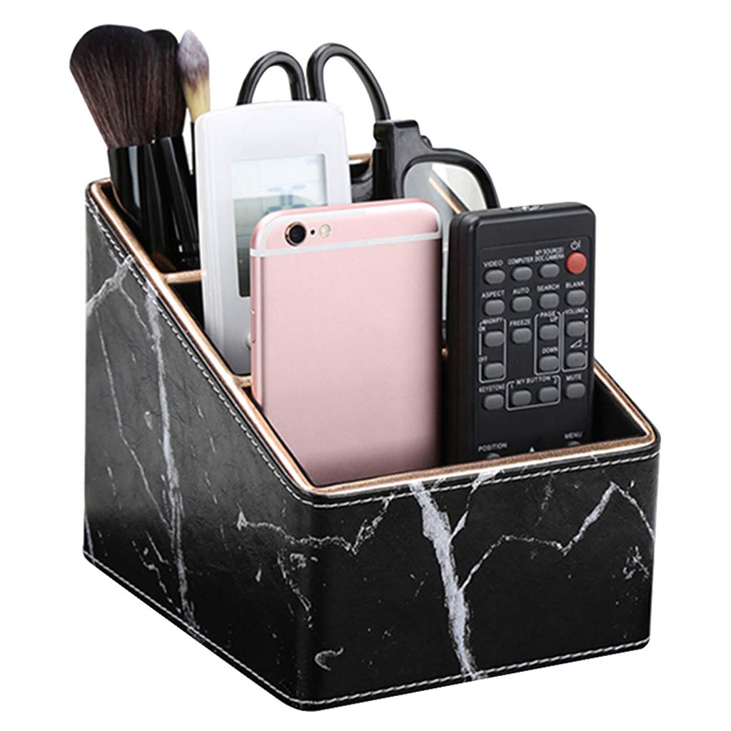 Premium Marble Leather Desk Organizer - Multifunctional Stationery Box, Pencil Holder & Storage Box (Black) - Perfect for Office, Home & School Use