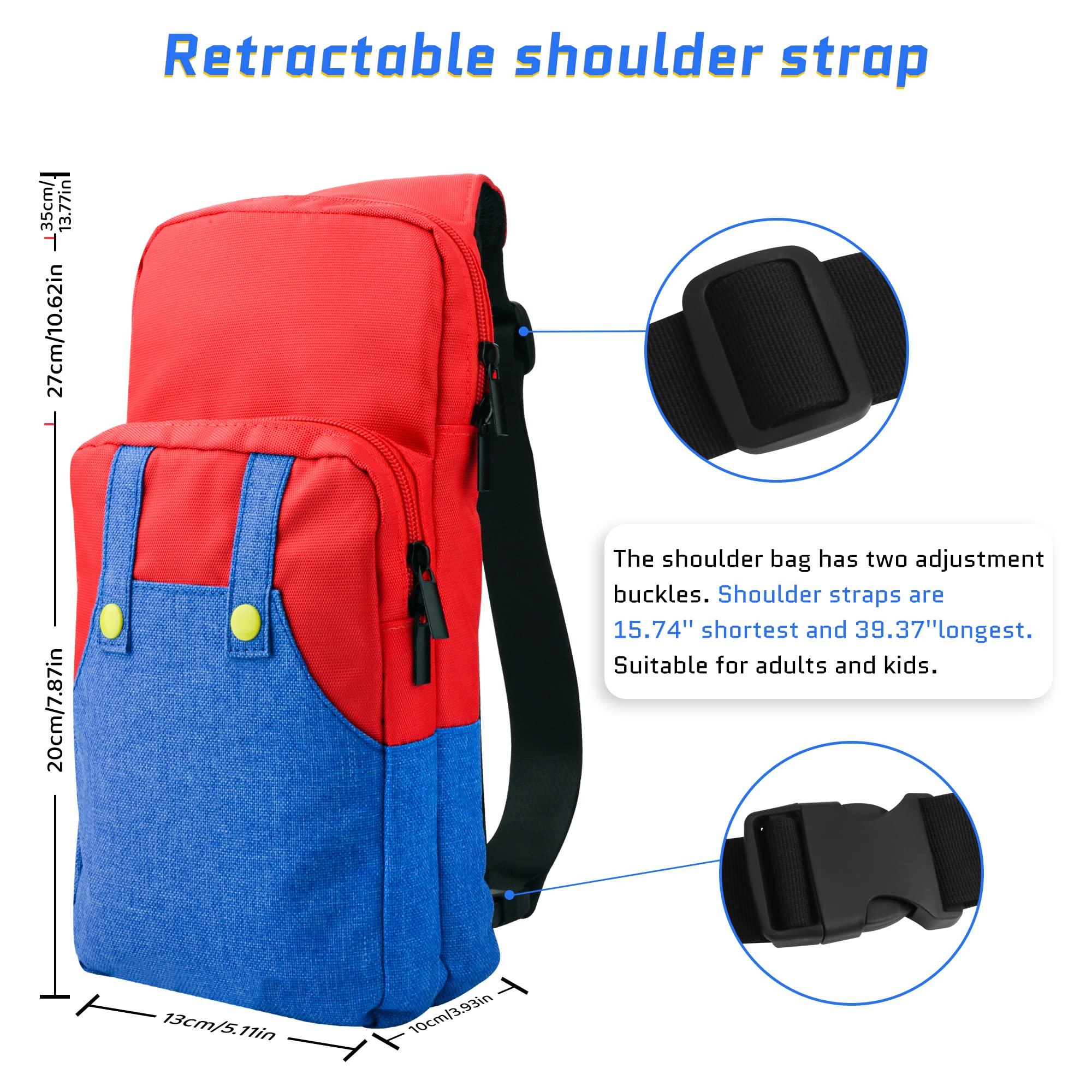 Cute Mario Switch Travel Bag for Nintendo Switch/OLED/Lite - Portable Crossbody Backpack with Game Case Holder & Thumb Caps - Perfect for Gaming On-The-Go