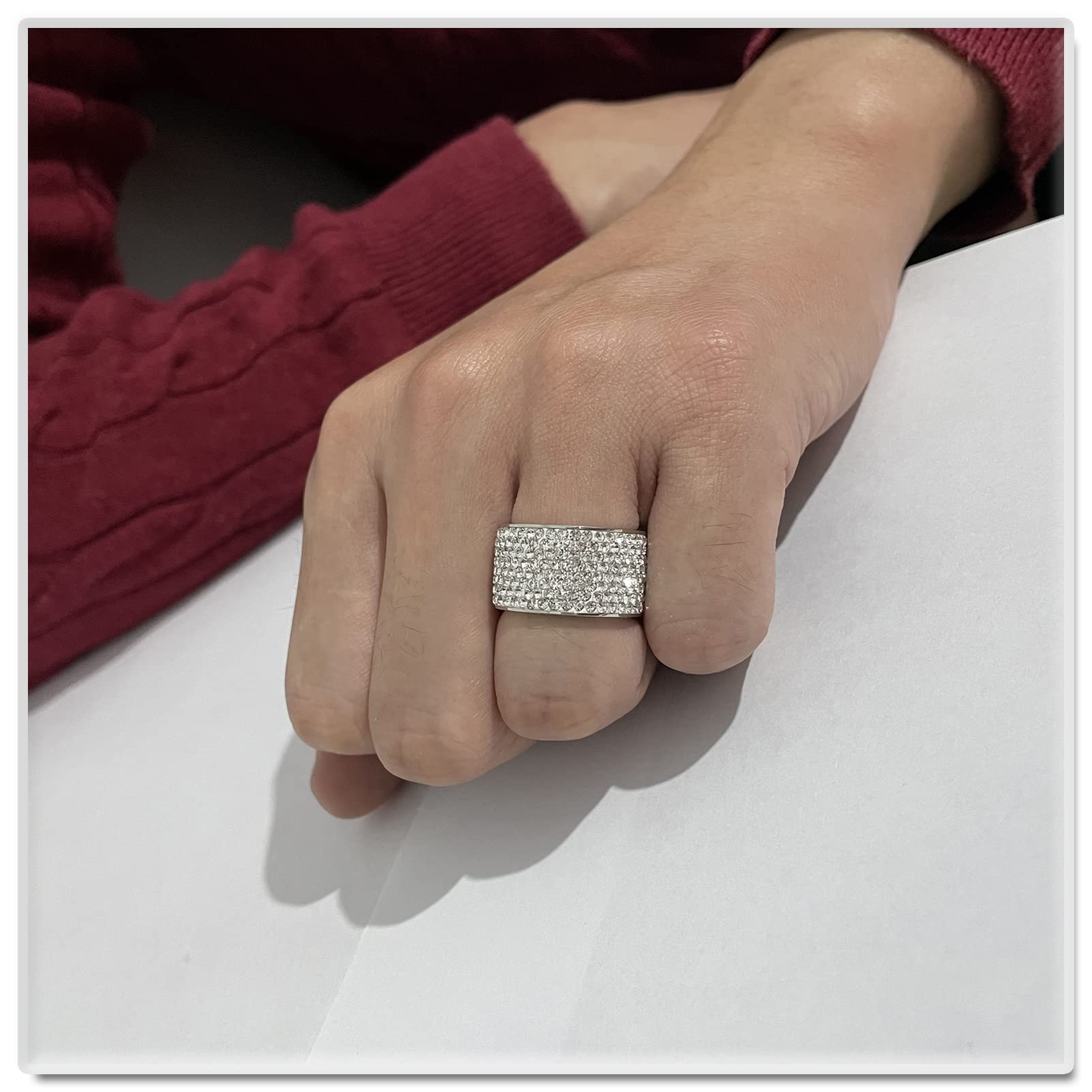 Xusamss Fashion Stainless Steel Ice Out Crystal Ring for Women - Elegant Cubic Zirconia Wedding Band, Anniversary Gift Jewelry - Perfect for Parties, Date Nights & Special Occasions