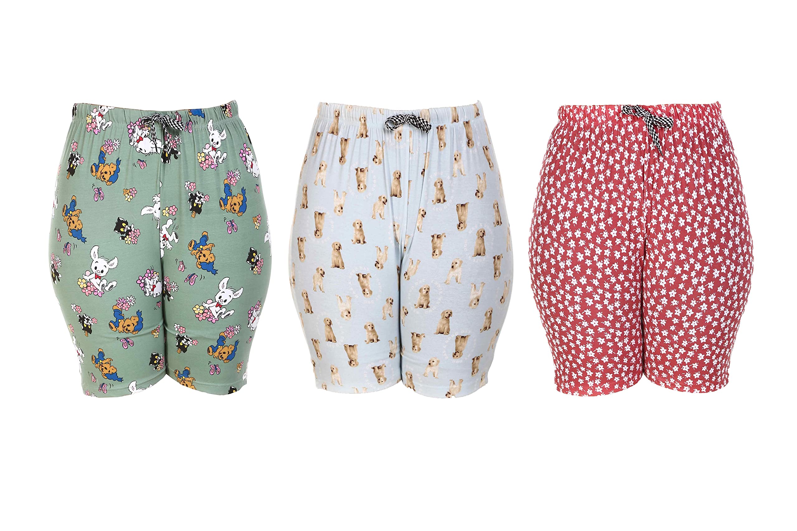 MUKHAKSH 3-Pack Girls Cotton Printed Shorts - Yoga, Running, Gym, Lounge, Beach & Casual Wear - High Quality Export Comfort (Prints May Vary) | Perfect for Workouts, Sleepwear & Summer Activities