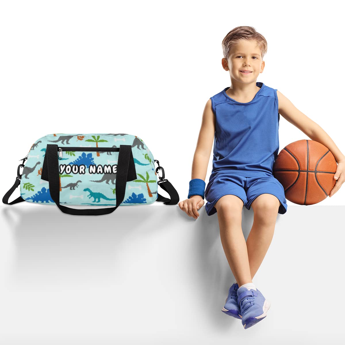 Personalized Dinosaur Kids Duffel Bag for Girls & Boys - Custom Dino Print Travel Overnight Bag for School, Gym, Dance, Ballet & Weekend Trips - Perfect for Sports Practice, Sleepovers & Travel Adventures