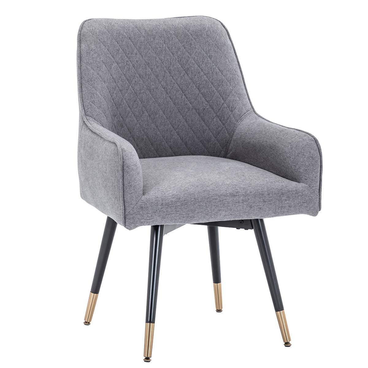 2 Pack Swivel Dining Chairs - Gray Upholstered Accent Chairs with Non-Slip Rubber Caps & Arms for Living Room, Kitchen, Dining Room & Office - Modern Home Furniture Set