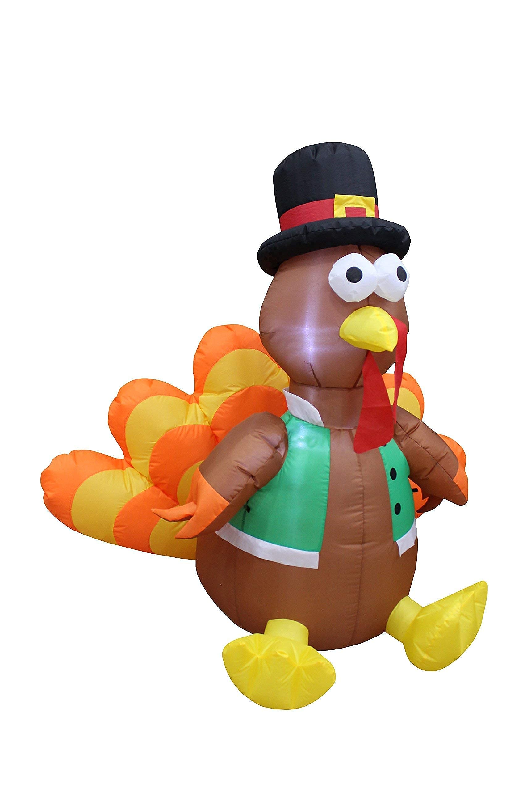 Thanksgiving Inflatable Decorations Set - 4FT Giant Inflatable Turkey with Pilgrim Hat & 6FT Tall Scarecrow with Pumpkin - Outdoor/Indoor LED Lighted Blow Up Decor for Yard, Porch, Party, Holiday Celebration