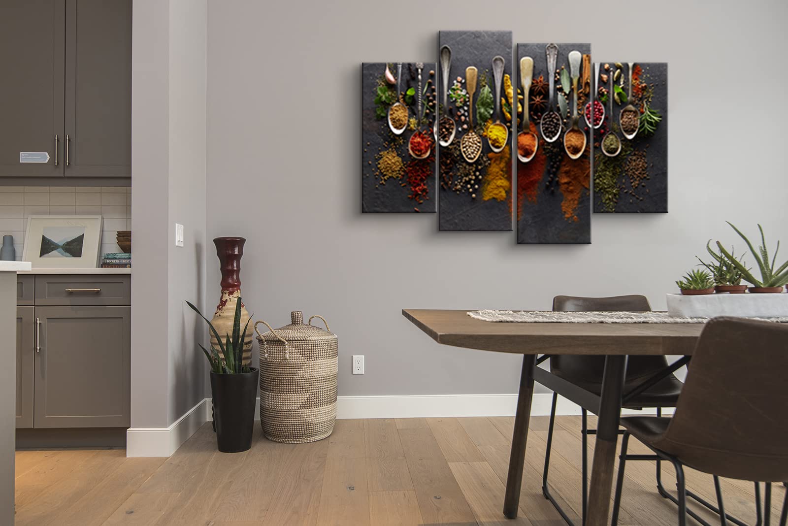 YOUHONG 4-Piece Kitchen Wall Art Set - Spice & Food Themed Wall Decor for Dining Room & Kitchen - 56''W x 40''H - Perfect for Farmhouse, Modern & Rustic Home Decor - Ideal for Kitchen Backsplash, Dining Area & Living Room Accent Wall