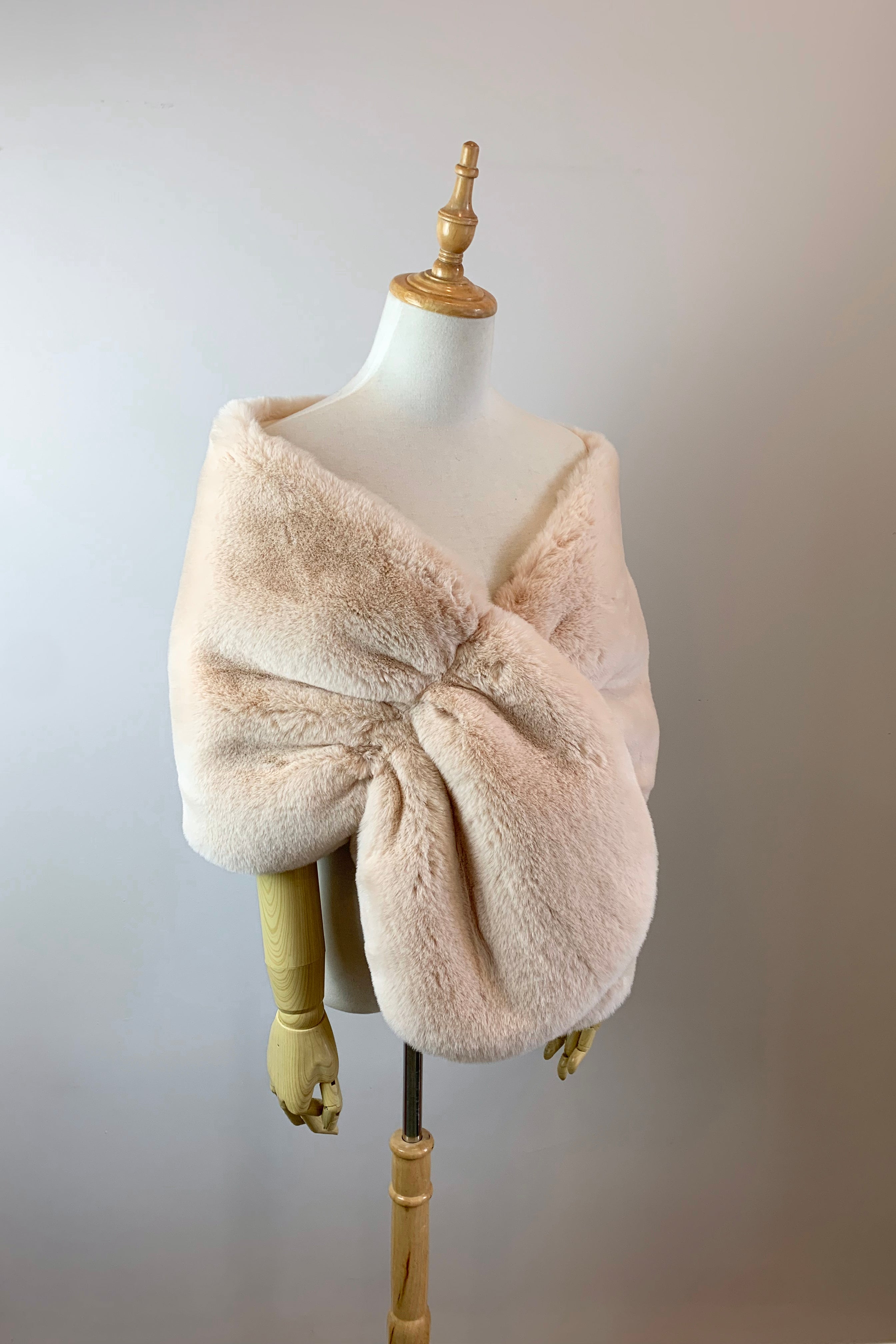 Elegant Blush Faux Fur Wedding Cape - Audrey Blu05 Bridal Shawl for Winter Weddings & Photo Shoots