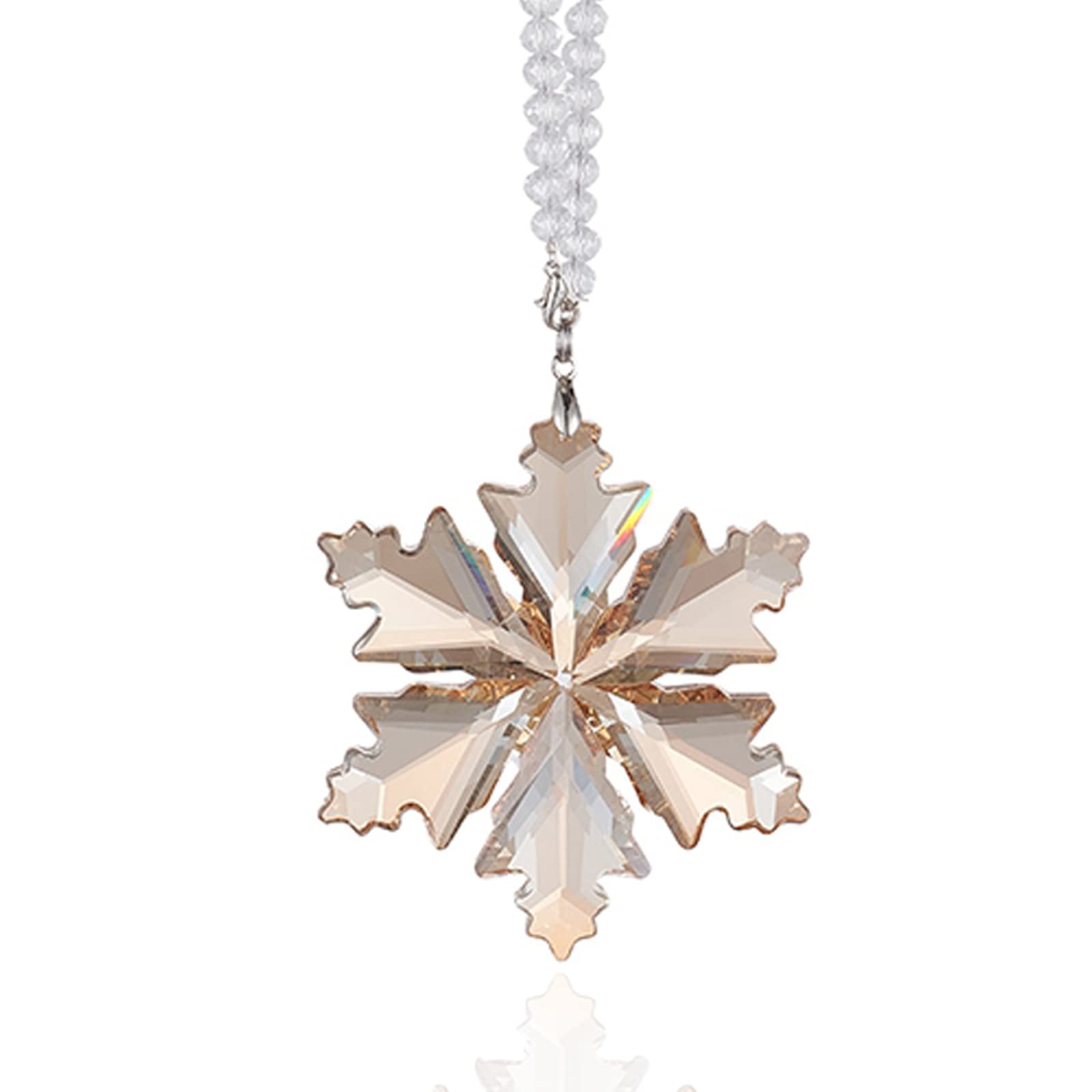 Elegant Crystal Snowflake Car Rear View Mirror Pendant - Champagne Christmas Car Hanging Ornament & Lucky Charm | Perfect for Holiday Decorations, Gift Giving & Year-Round Vehicle Accessories
