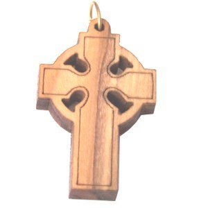 Handmade Olive Wood Celtic Cross Pendant Necklace - 6cm (2.36