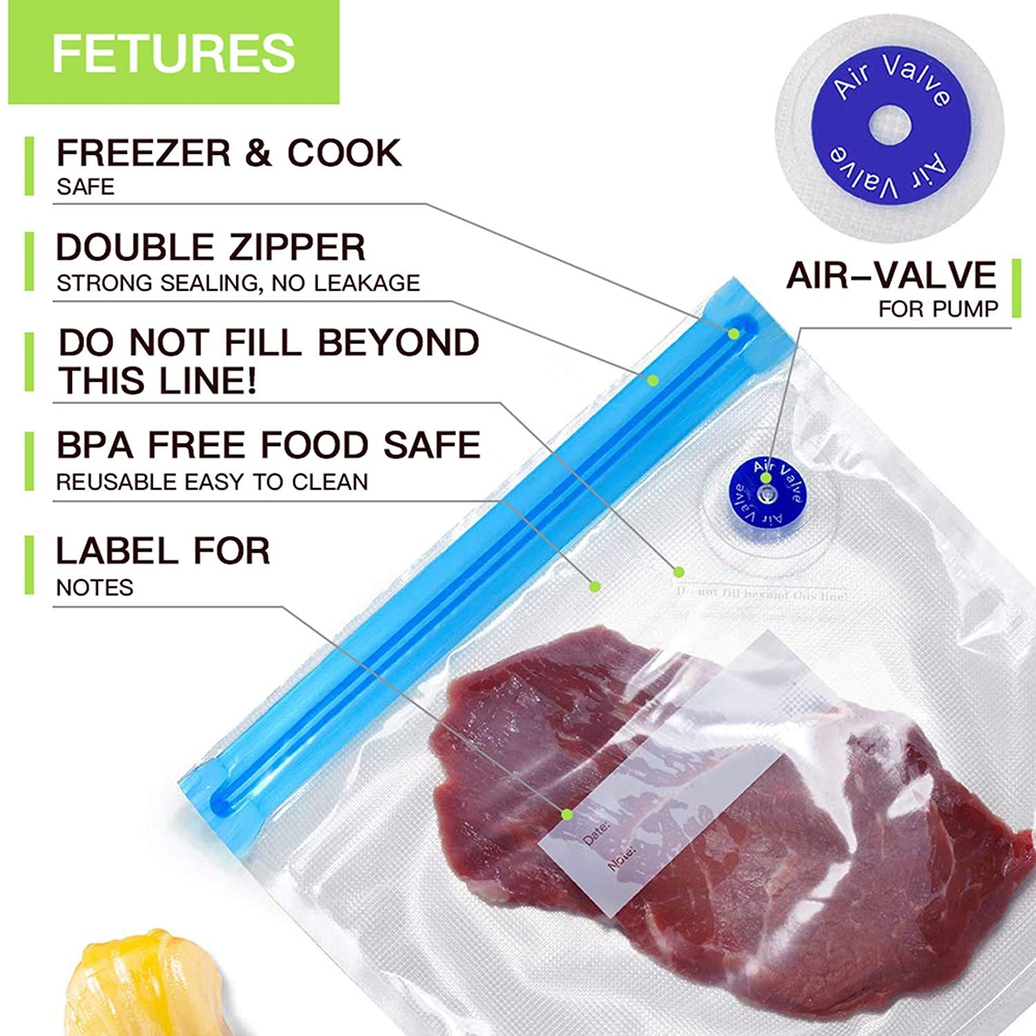Premium Electric Food Vacuum Sealer Machine with 20 Reusable Storage Bags - Sous Vide Kit Compatible with Anova & Joule Cookers - Includes Air Pump, 4 Sealing Clips & 4 Sous Vide Clips - Perfect for Meal Prep, Food Preservation & Sous Vide Cooking at Home