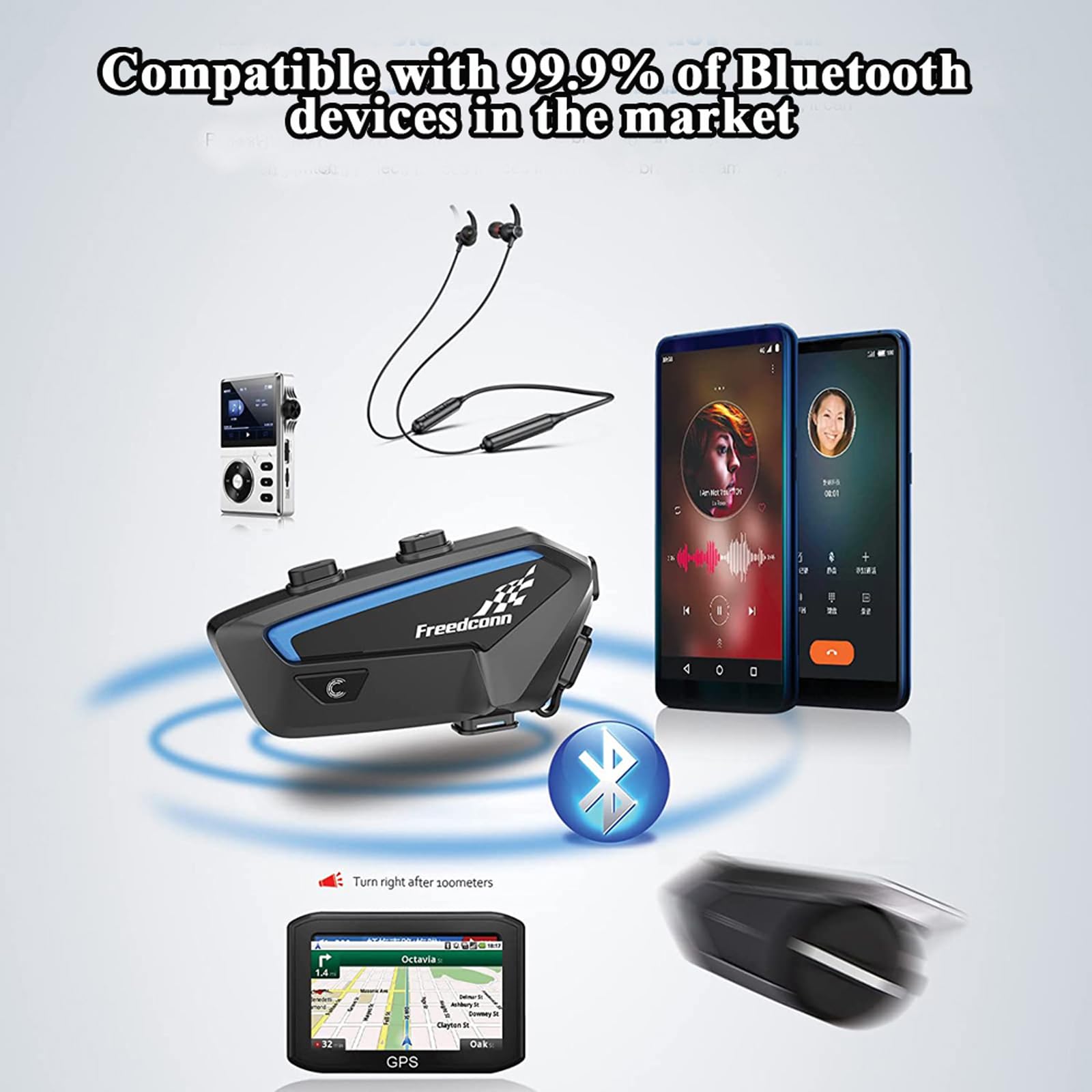FreedConn Motorcycle Bluetooth Helmet Headset Intercom - Full Duplex Wireless Communication for 6-10 Riders, 1500m Range, FM Radio & Music Sharing - Compatible with Any Bluetooth Headset - Perfect for Group Rides, Touring & Adventure Motorcycling